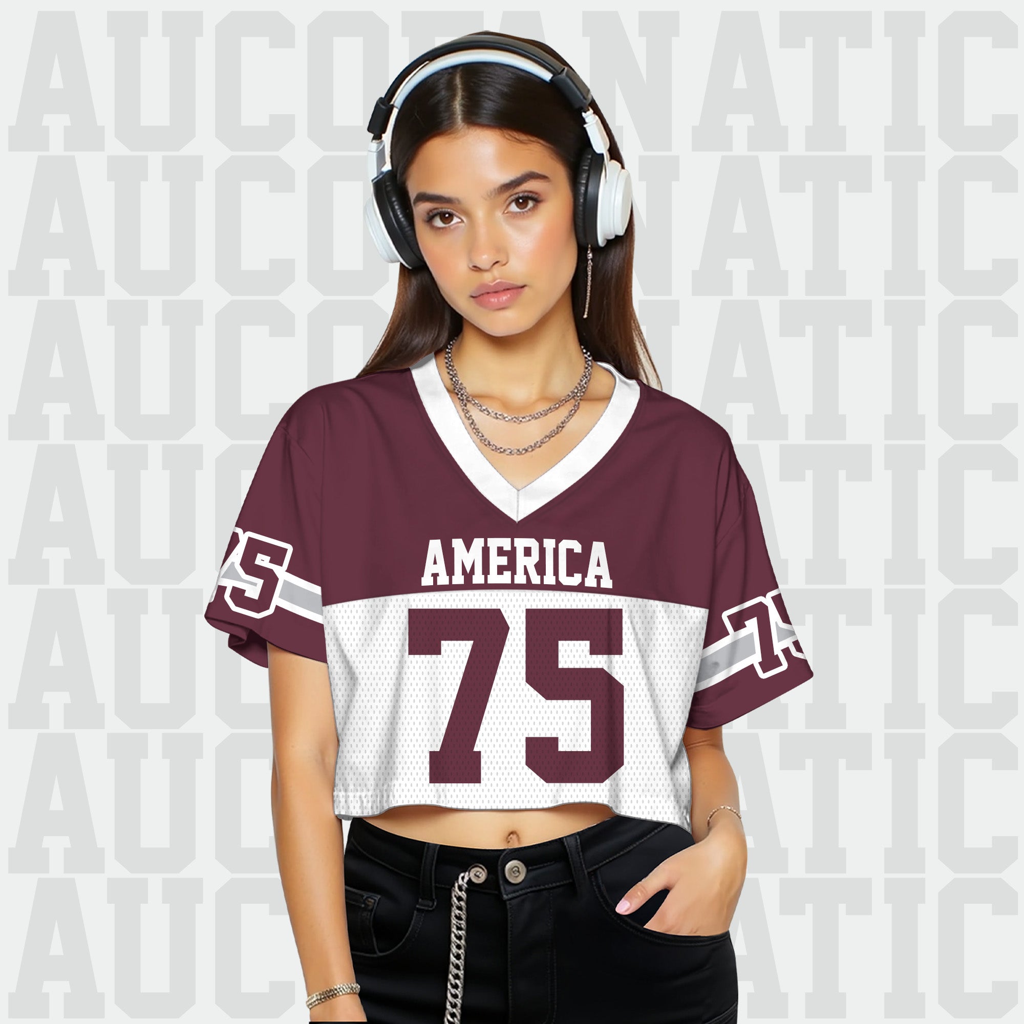 Custom Maroon White Cropped Football Jersey, Personalized Crop Top Football Jersey