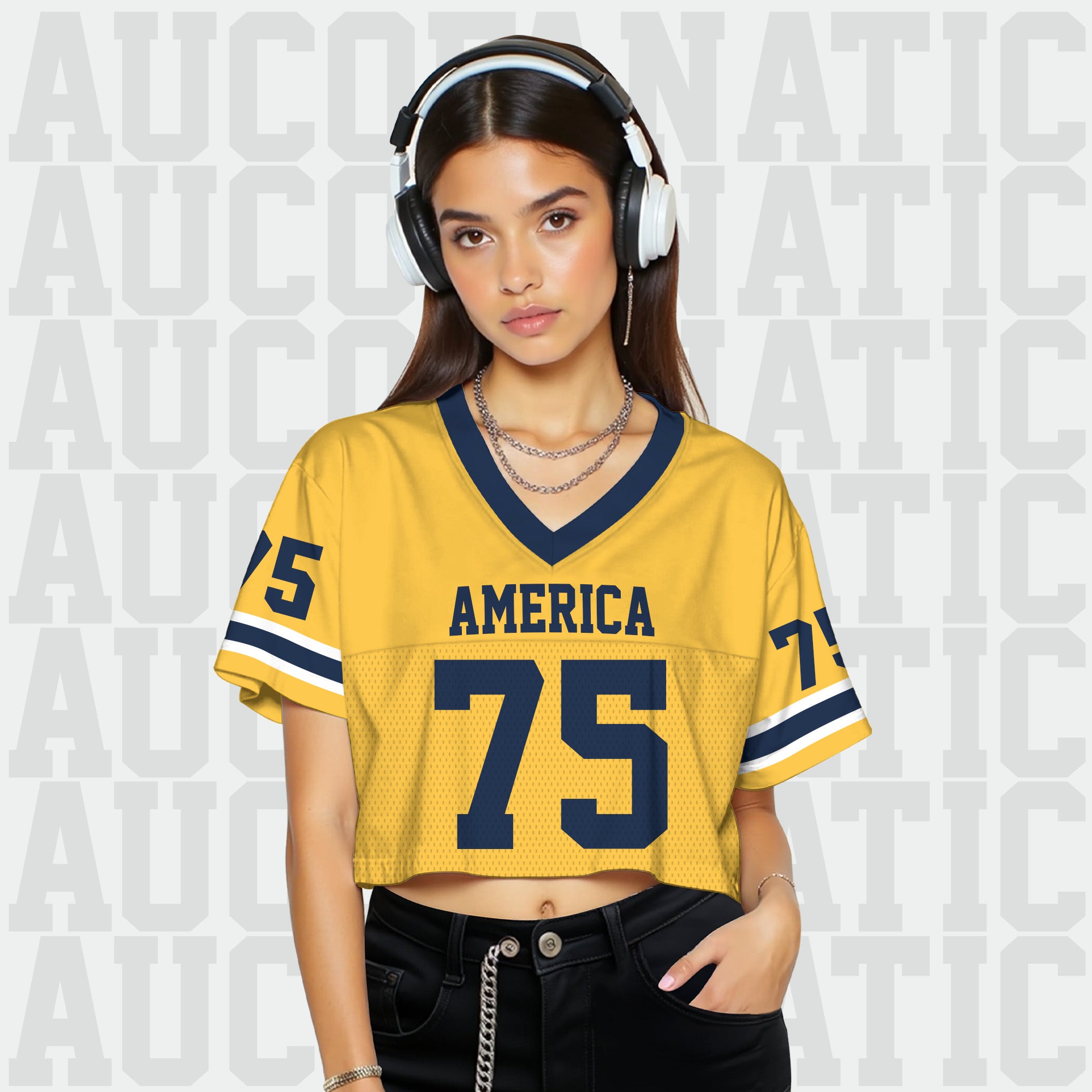 Custom Yellow and Navy Cropped Football Jersey, Personalized Concert & Game Day Outfit