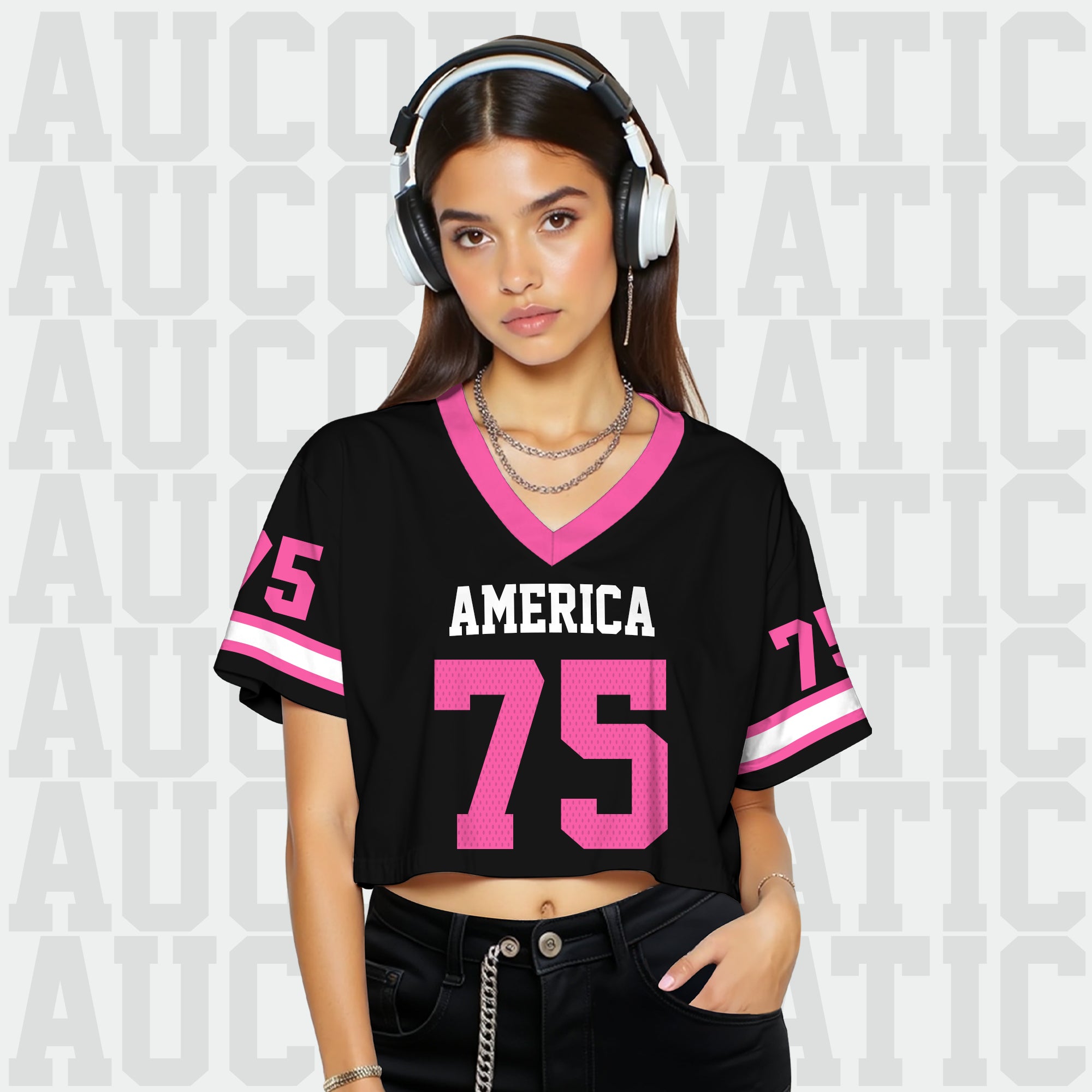 Custom Black and Pink Cropped Football Jersey, Personalized Women’s Game Day Top