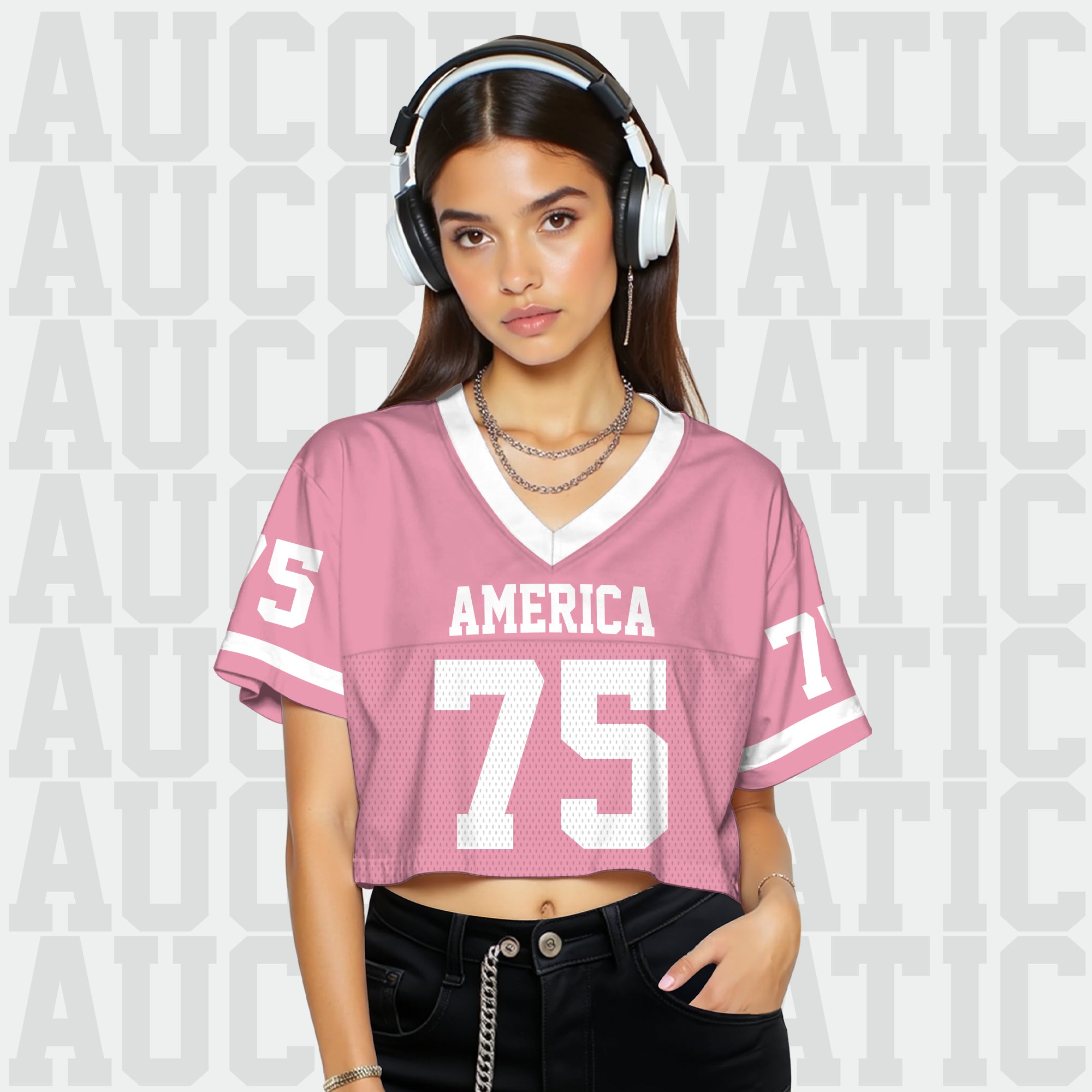 Custom Light Pink White Cropped Football Jersey, Cute Football Jersey Crop Top