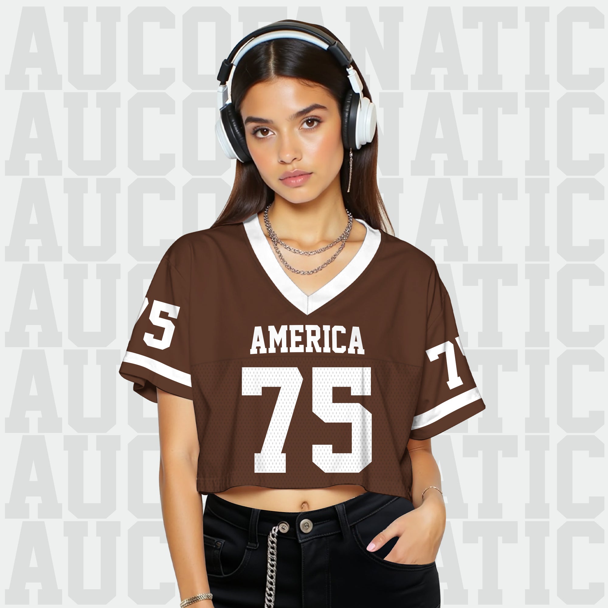 Custom Brown White Cropped Football Jersey, Personalized Concert & Game Day Outfit