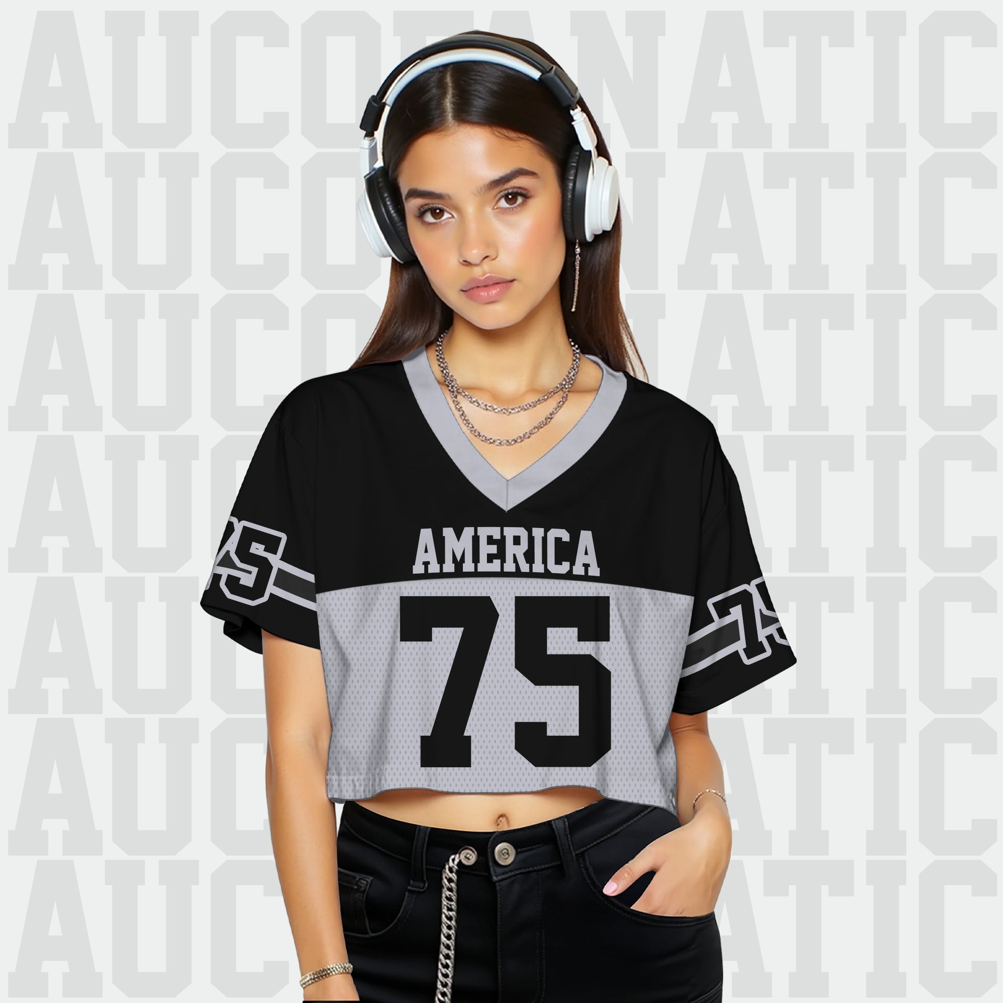 Custom Black Gray Cropped Football Jersey, Relaxed Fit Cropped American Football Jersey