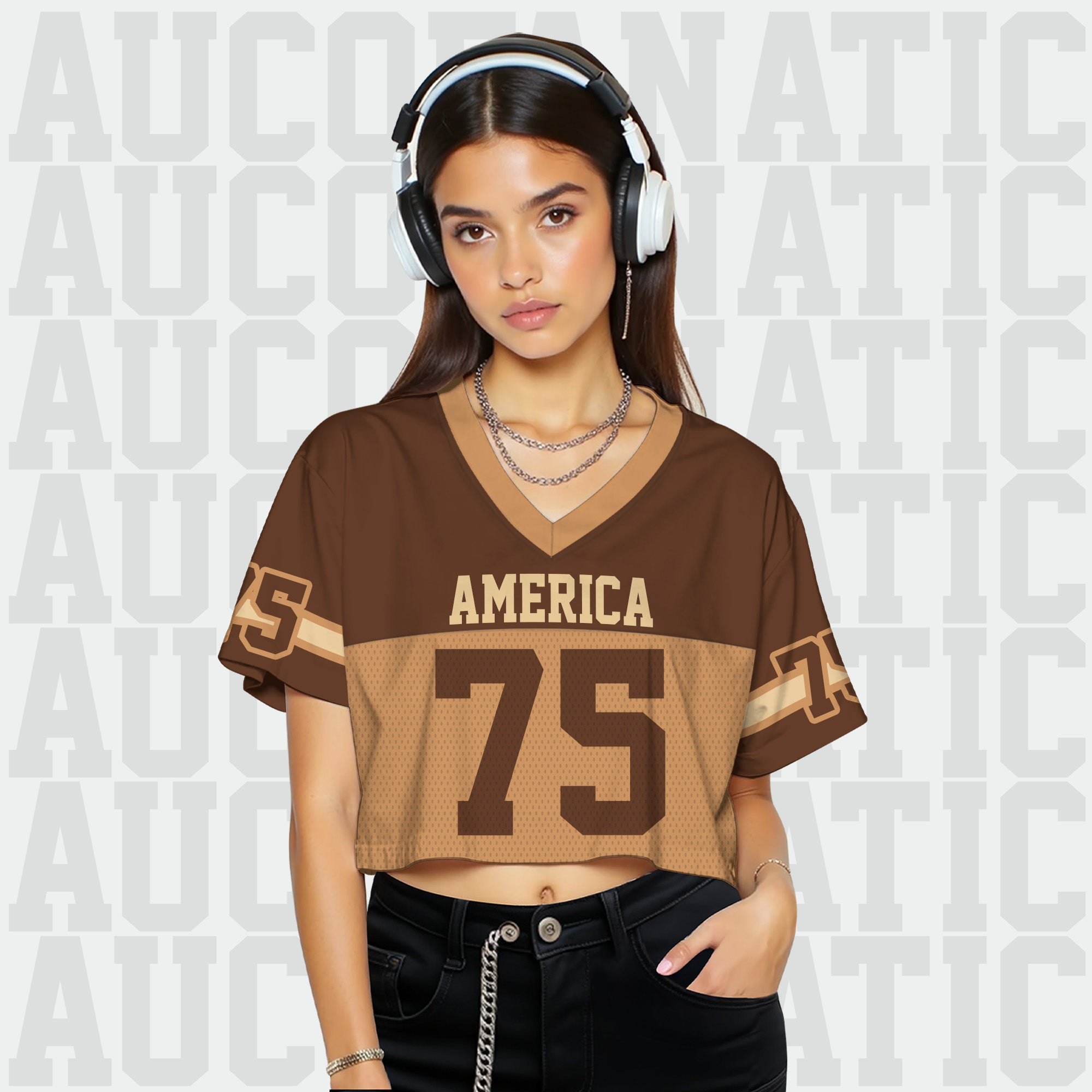Custom Brown Tan Cropped Football Jersey, Girls Streetwear Cropped Jerseys Shirt