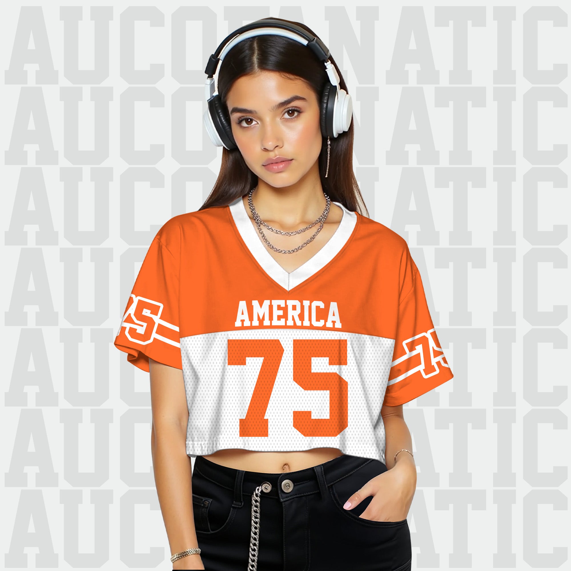 Custom Orange White Cropped Football Jersey, Hip Hop Streetwear