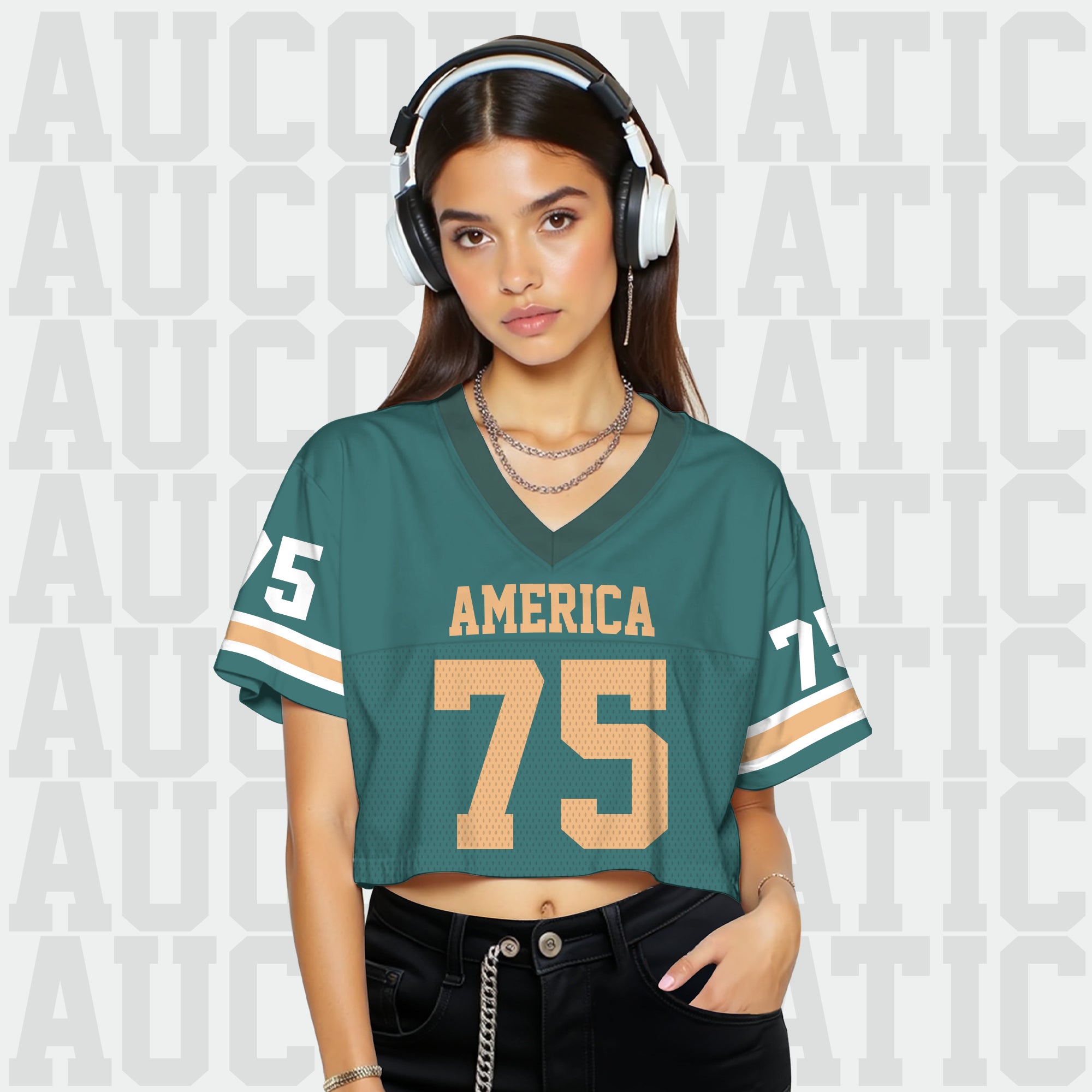 Custom Teal Gold Cropped Football Jersey, Girls Streetwear Cropped Jerseys Shirt
