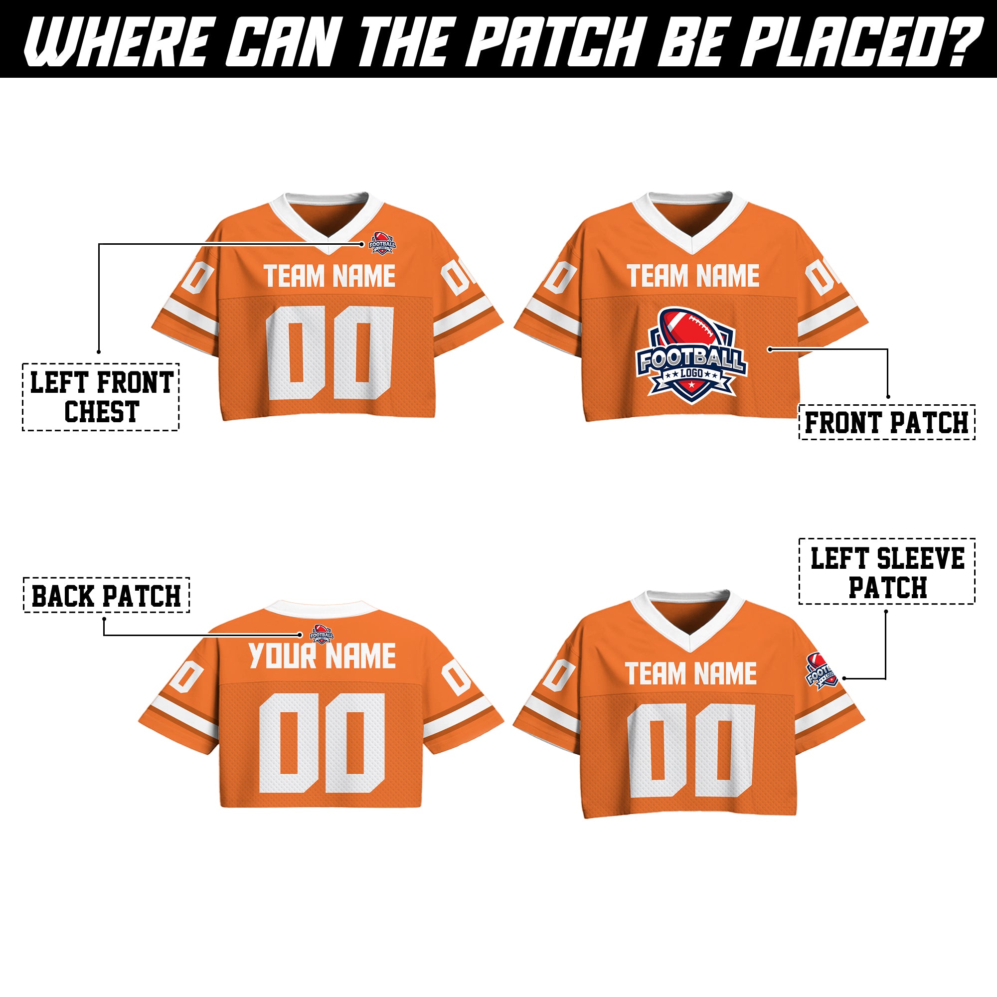 Custom Orange Cropped Football Jersey, Personalized Women’s Game Day Outfit