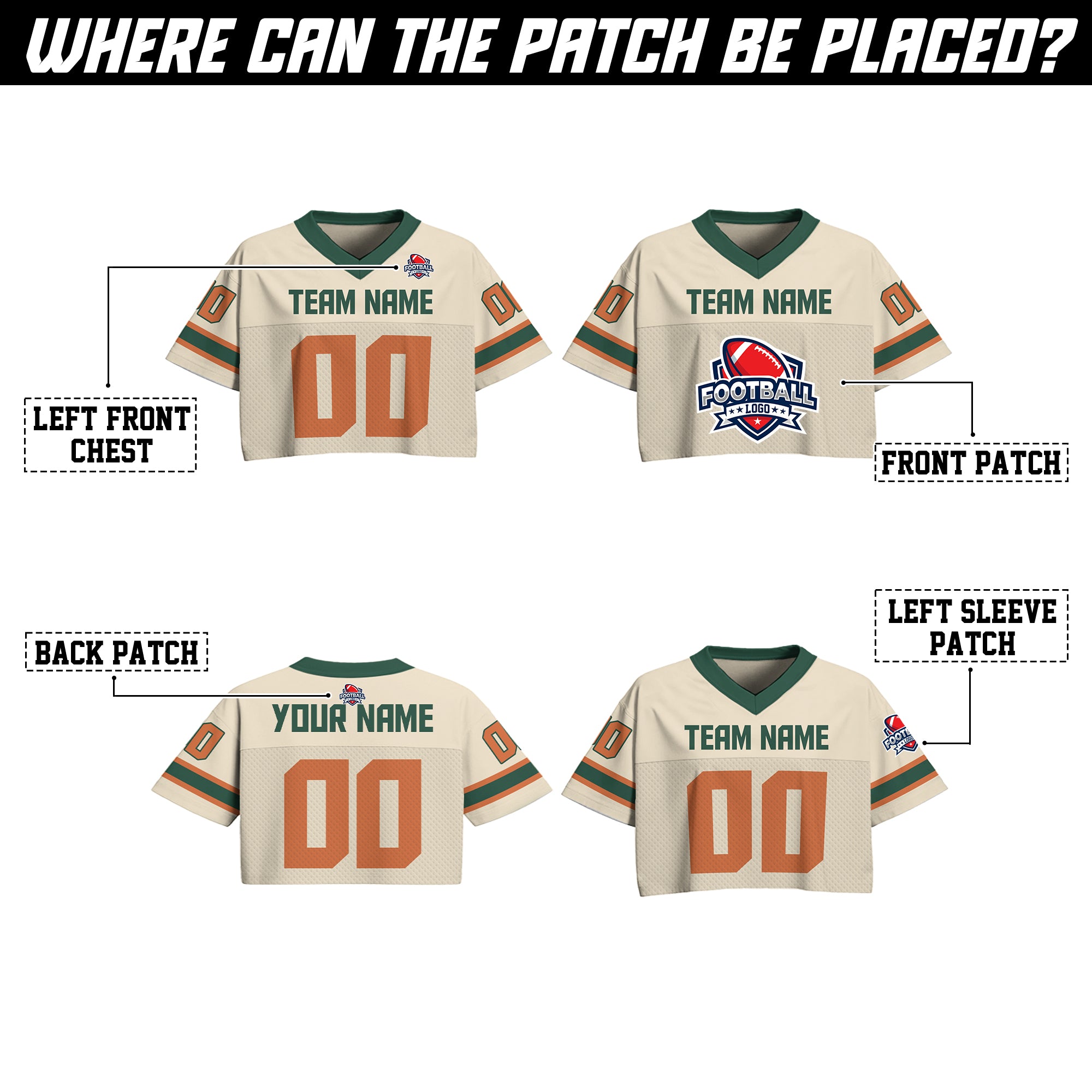 Custom Cream Orange Cropped Football Jersey, Personalized Streetwear for Women Girl