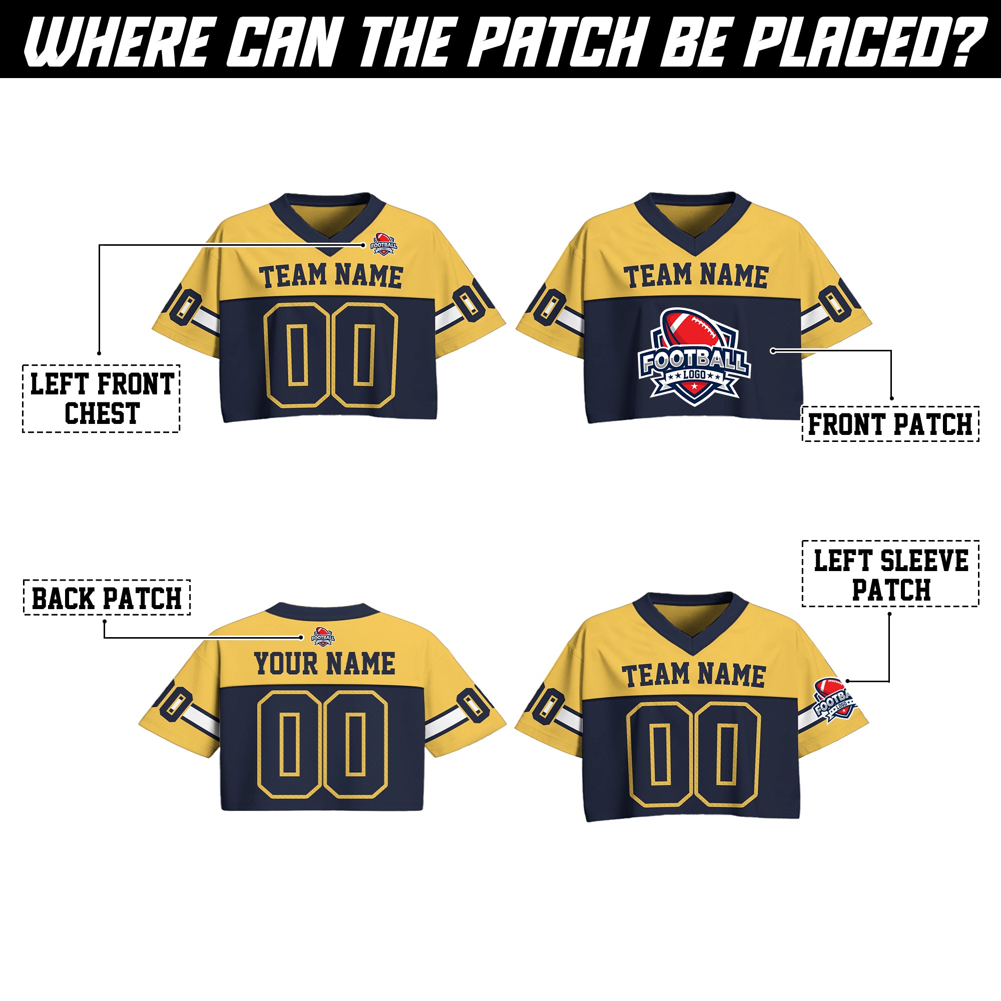 Personalized Yellow Navy Cropped Football Jersey, Gift for Her