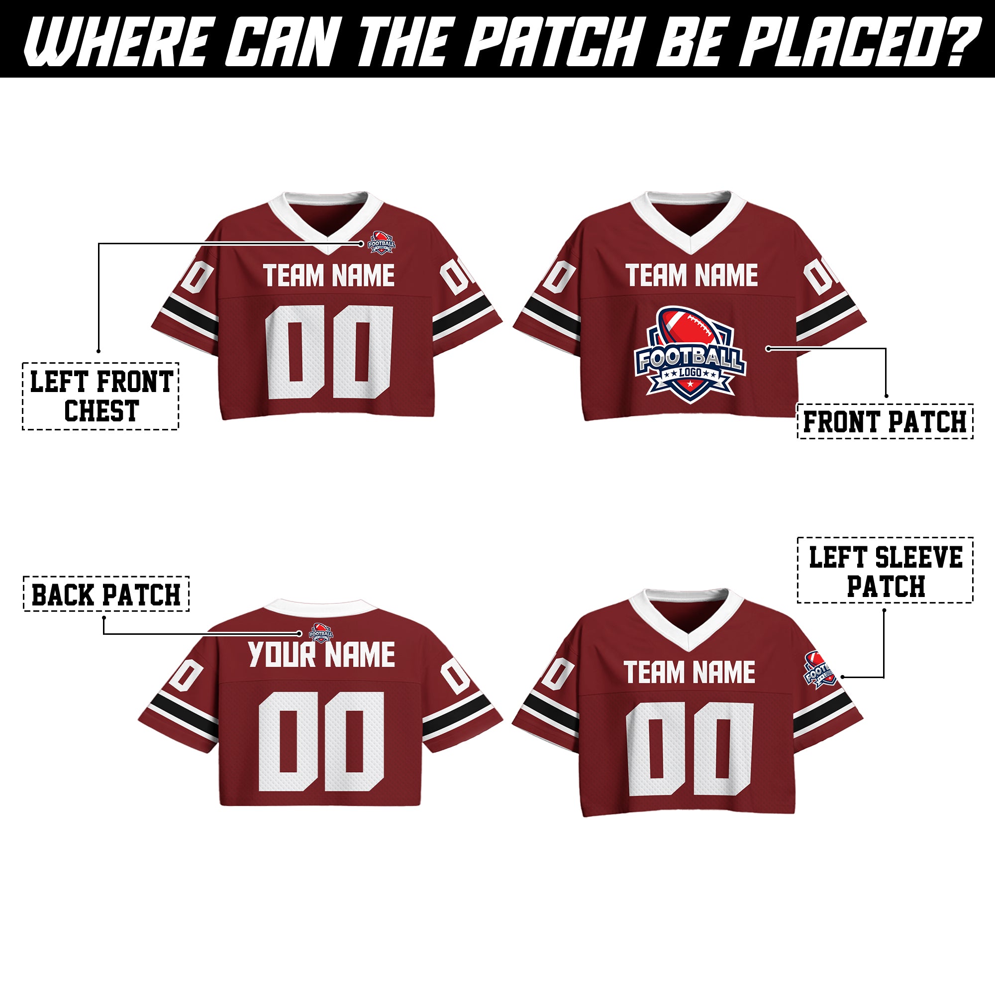Custom Crimson Red Cropped Football Jersey, Personalized Women’s Game Day Outfit