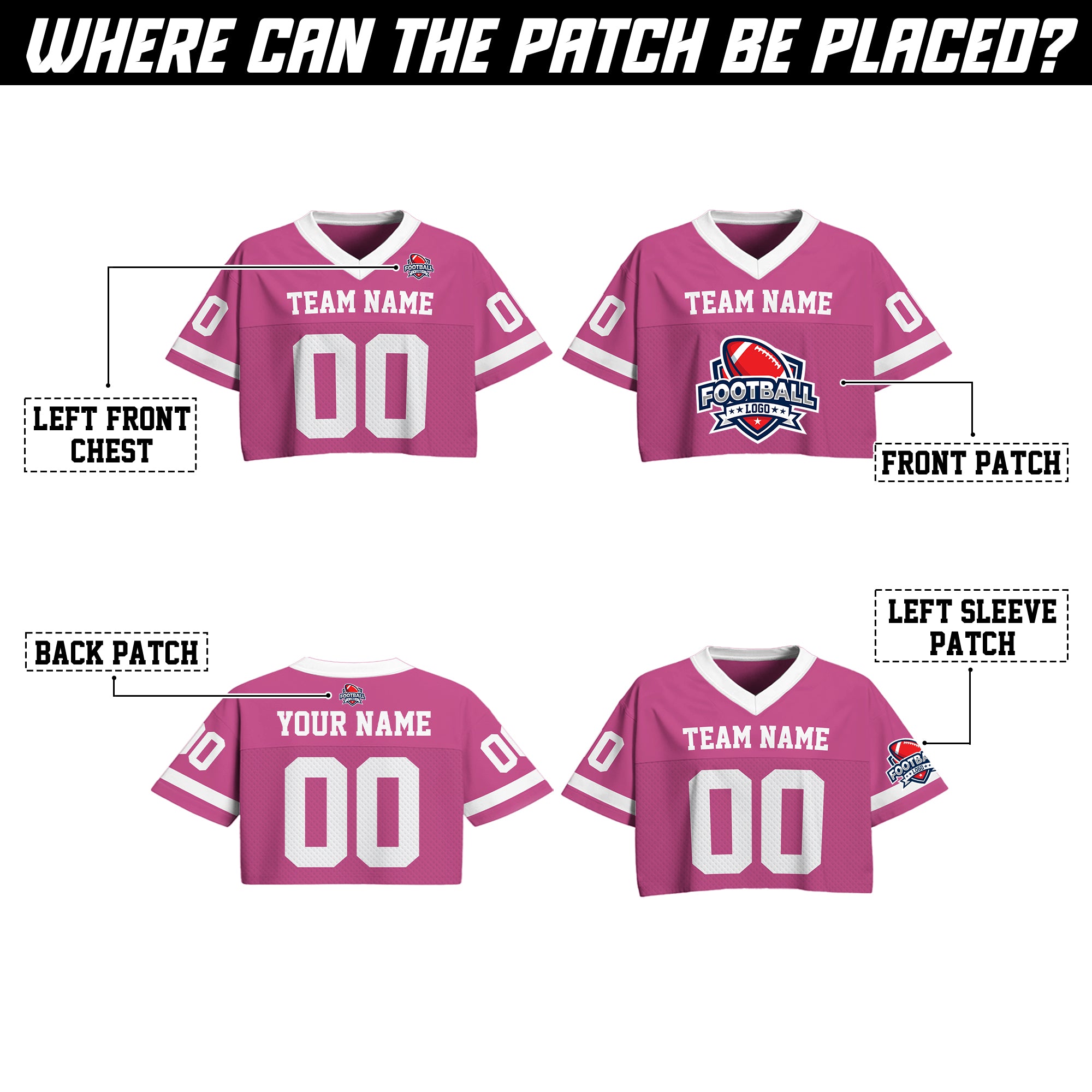 Personalized Pink White Cropped Football Jersey, Trendy Cropped Football Jersey Top for Women