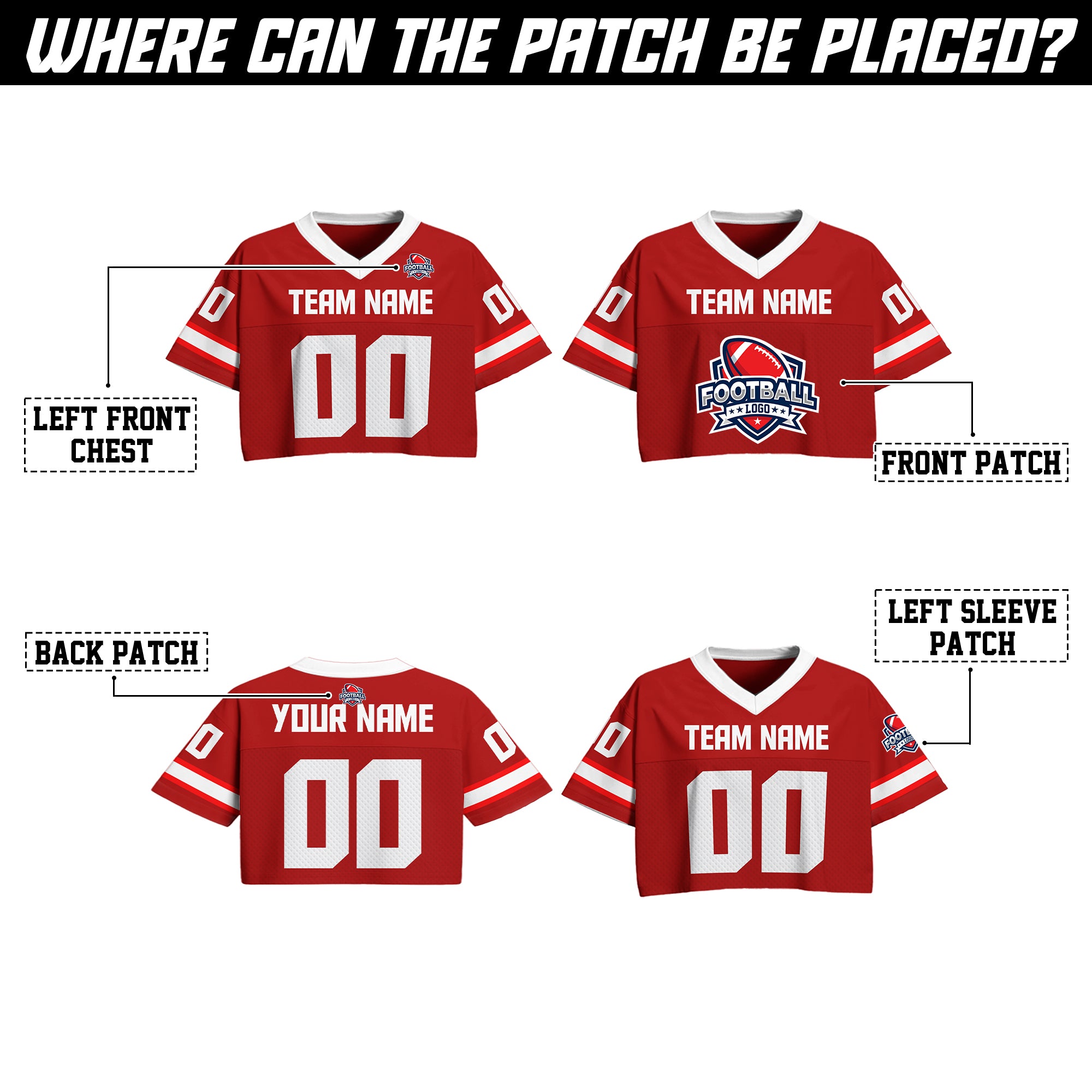 Custom Red and White Cropped Football Jersey, Gameday Cropped Football Jersey