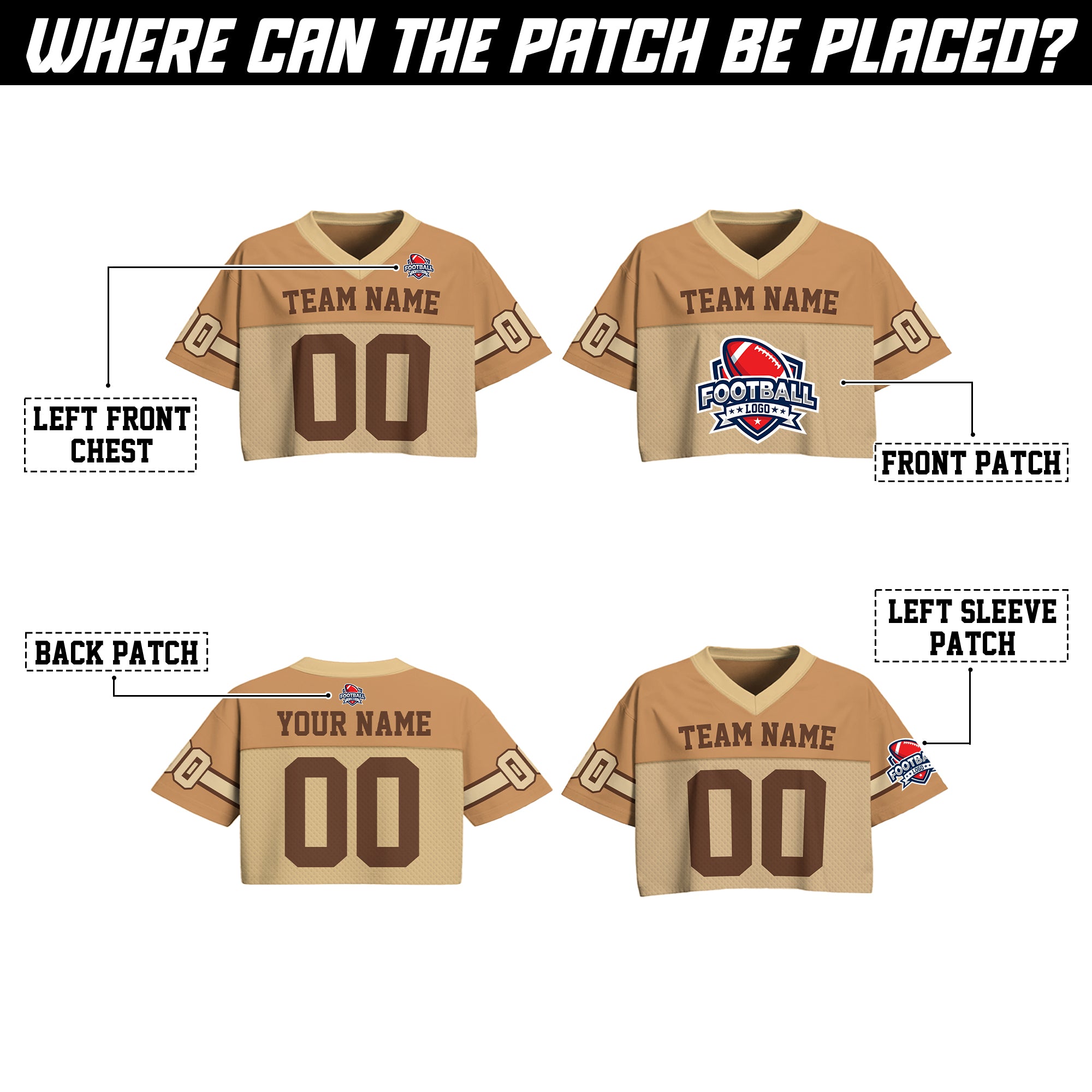 Personalized Light Brown Beige Cropped Football Jersey, Personalized Concert & Game Day Outfit