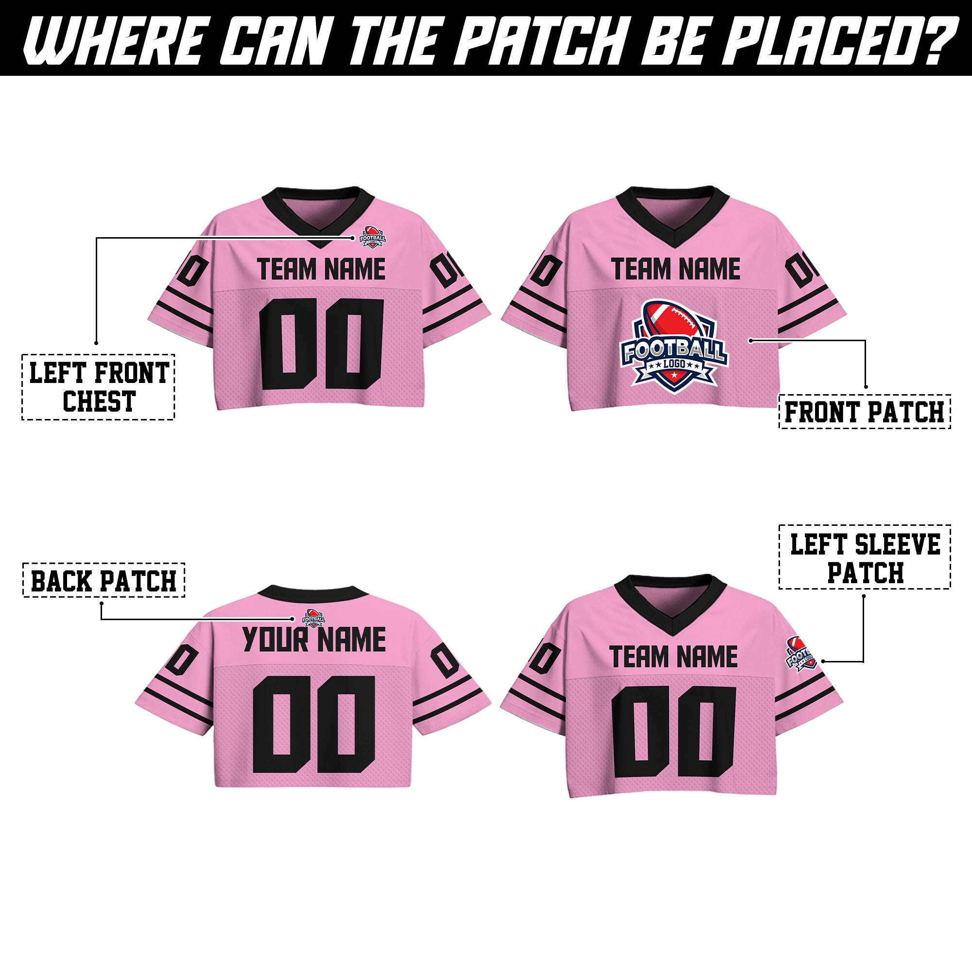 Custom Pink Black Cropped Football Jersey, Personalized Sports Girl Outfit
