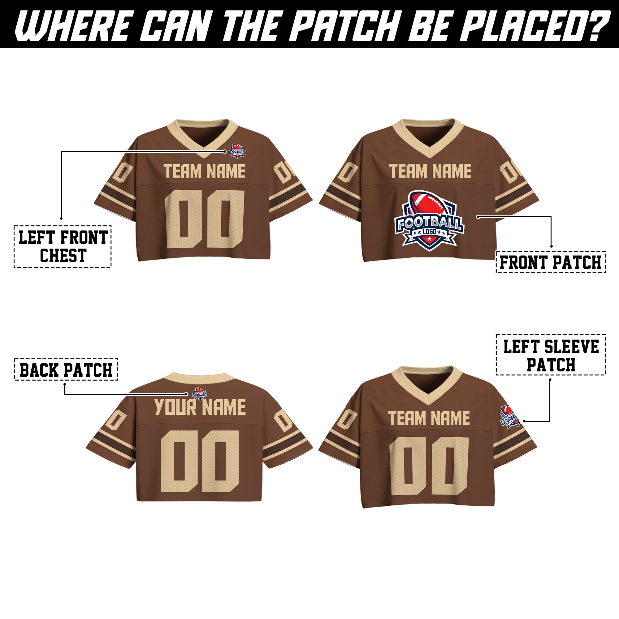 Custom Brown Tan Cropped Football Jersey, Personalized Women’s Game Day Outfit