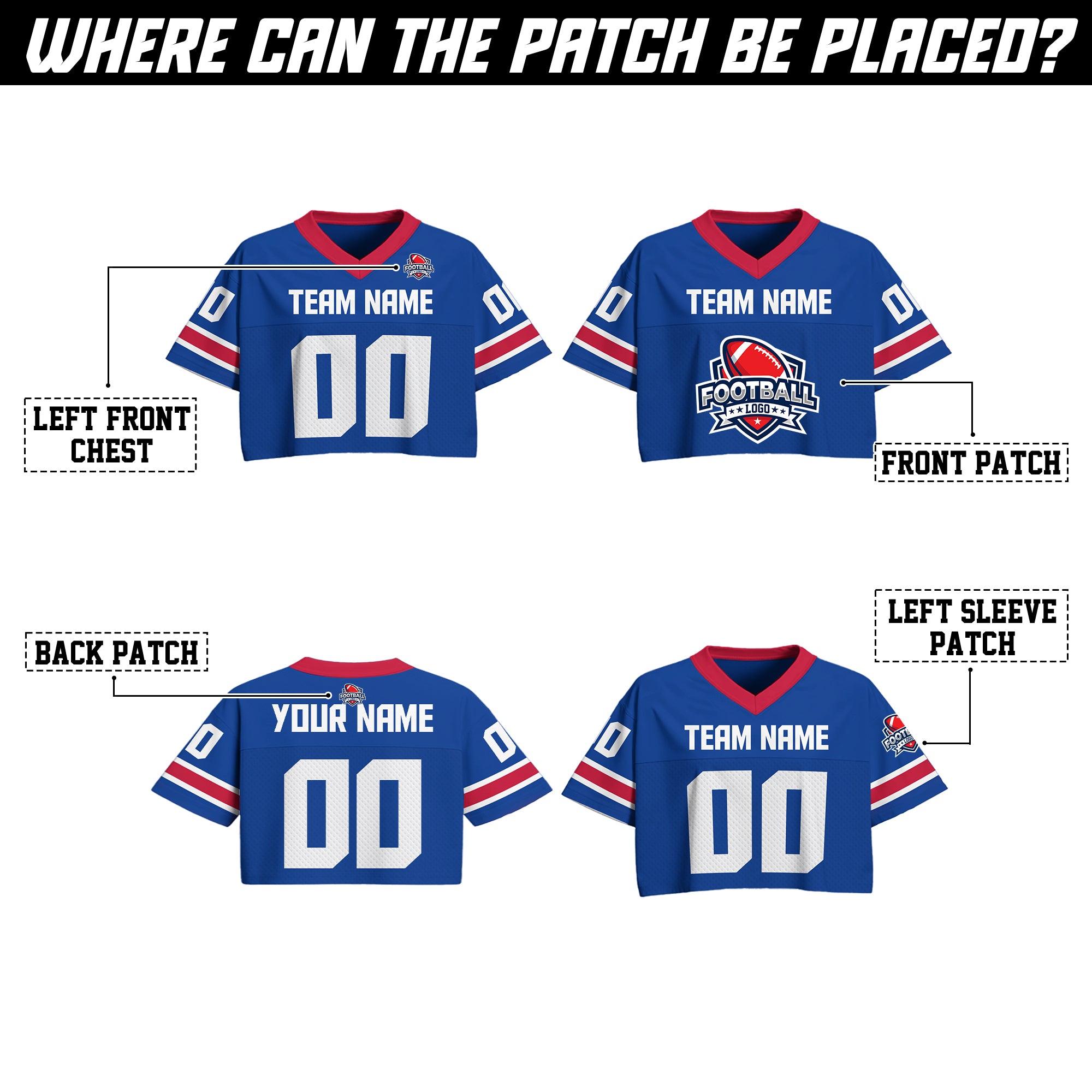 Custom Royal Blue Cropped Football Jersey, Personalized Game Day Outfit for Women Girl