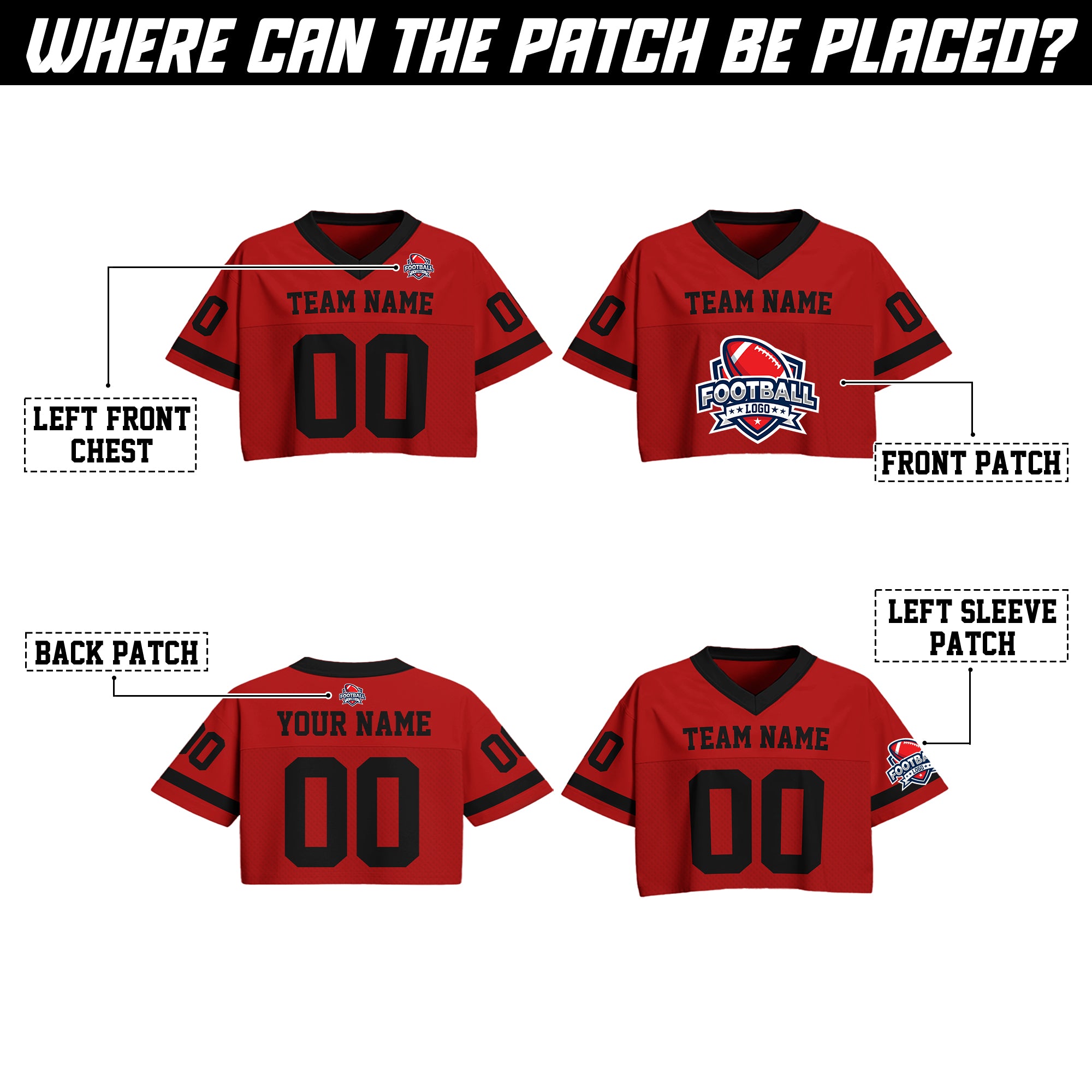 Custom Red Black Cropped Football Jersey, Women's Mesh Cropped Football Jersey for Streetwear