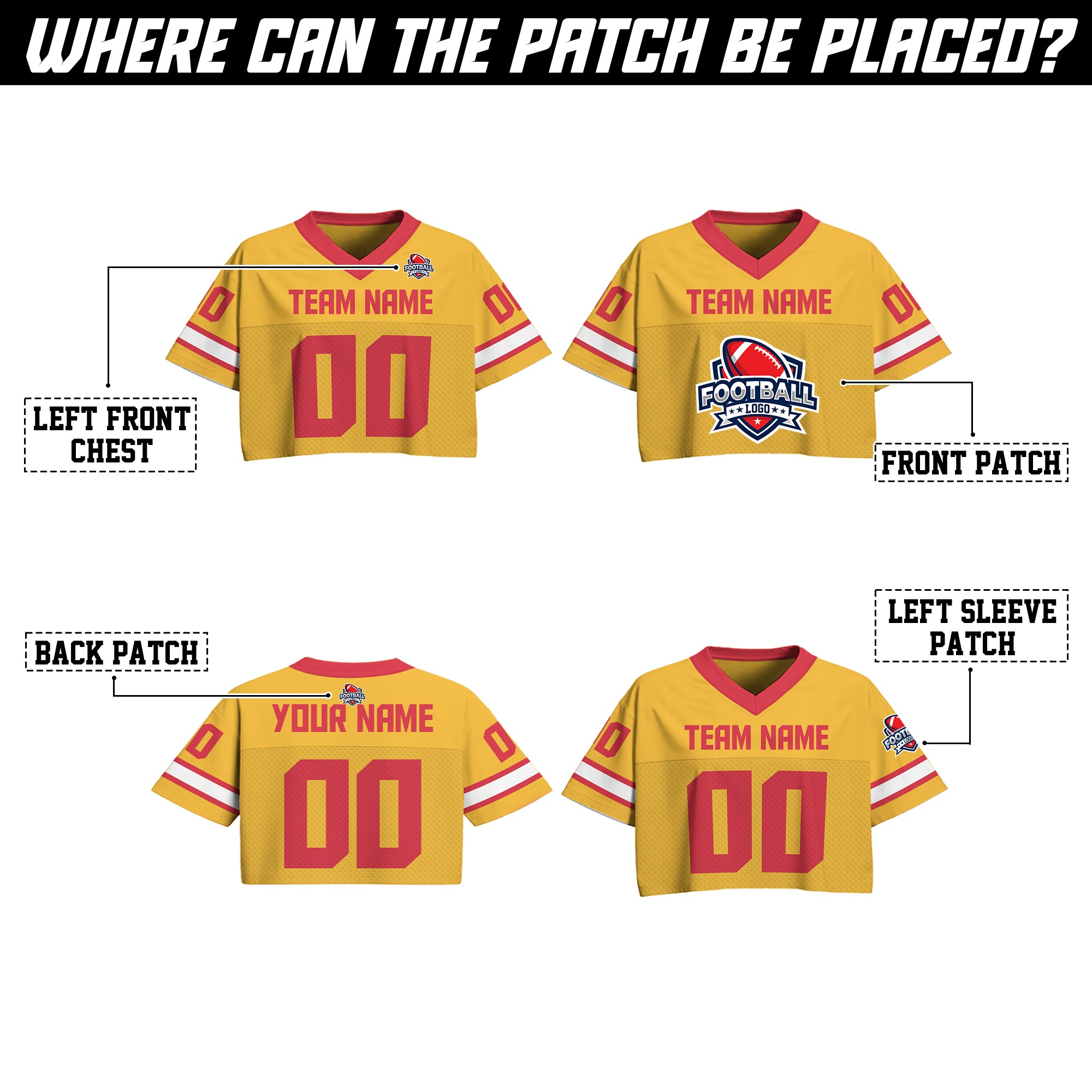 Custom Gold Red Cropped Football Jersey, Personalized Women’s Game Day Outfit