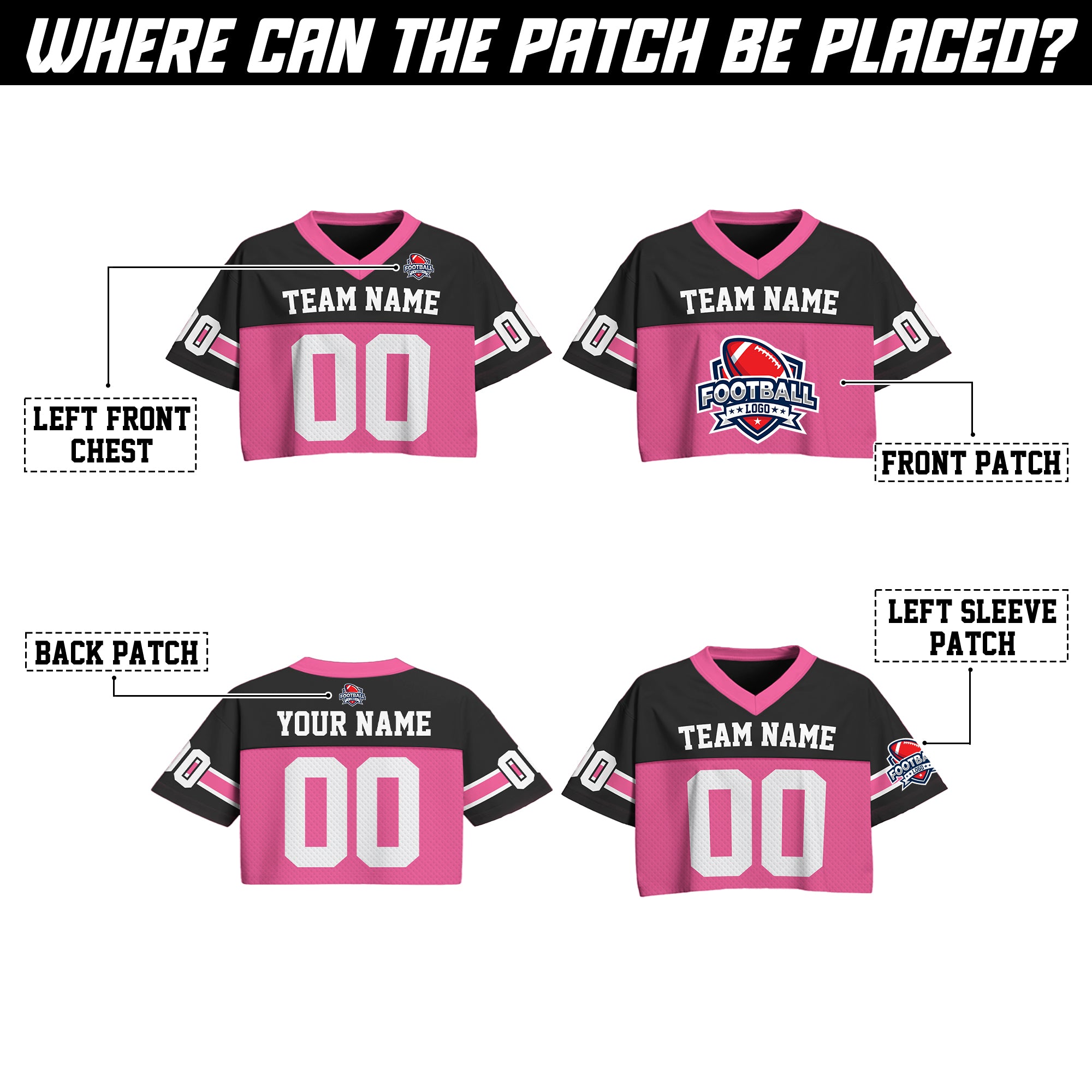 Custom Black Pink Cropped Football Jersey, Sports Girl Outfit