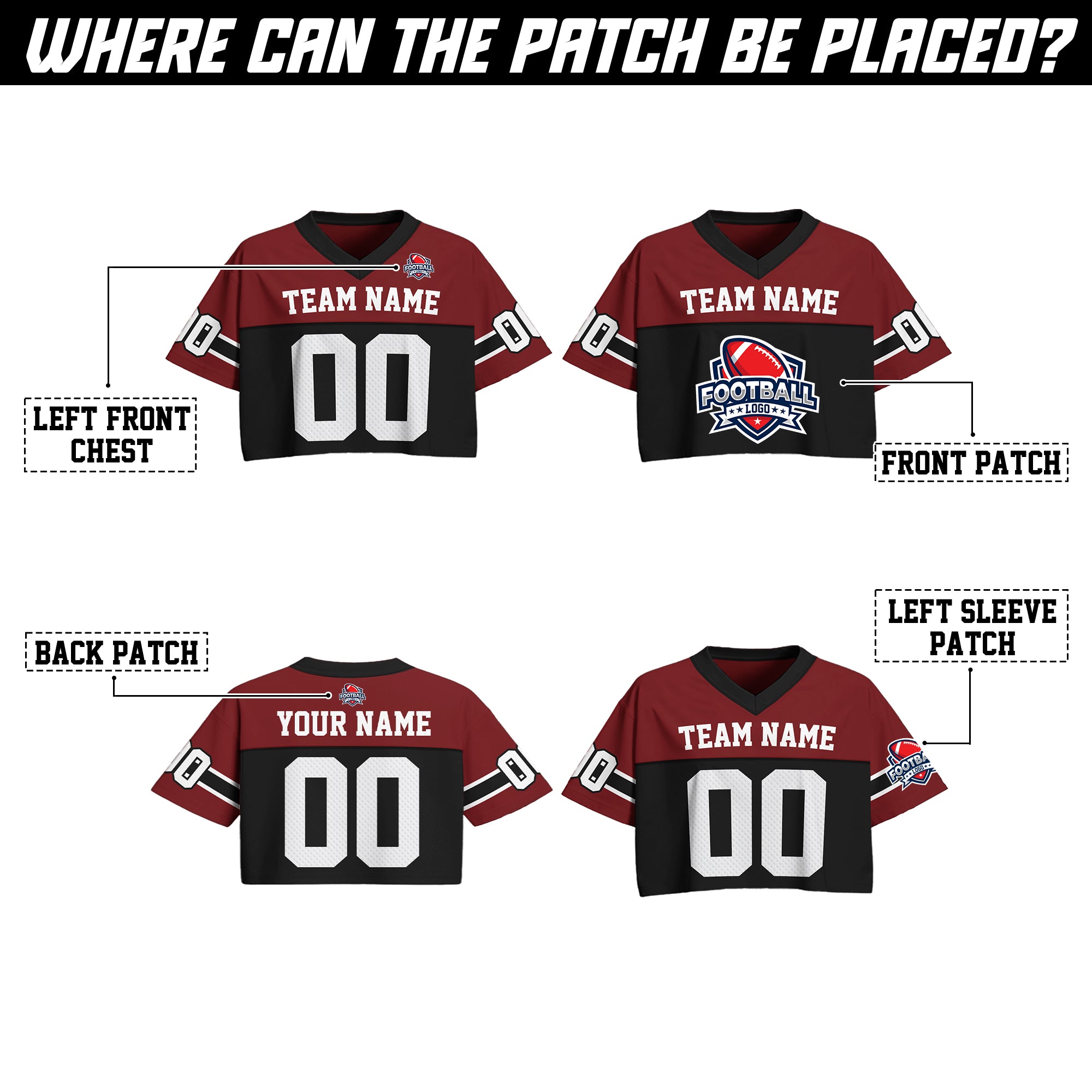 Personalized Maroon Black Cropped Football Jersey, Stylish Cropped Jersey for Women