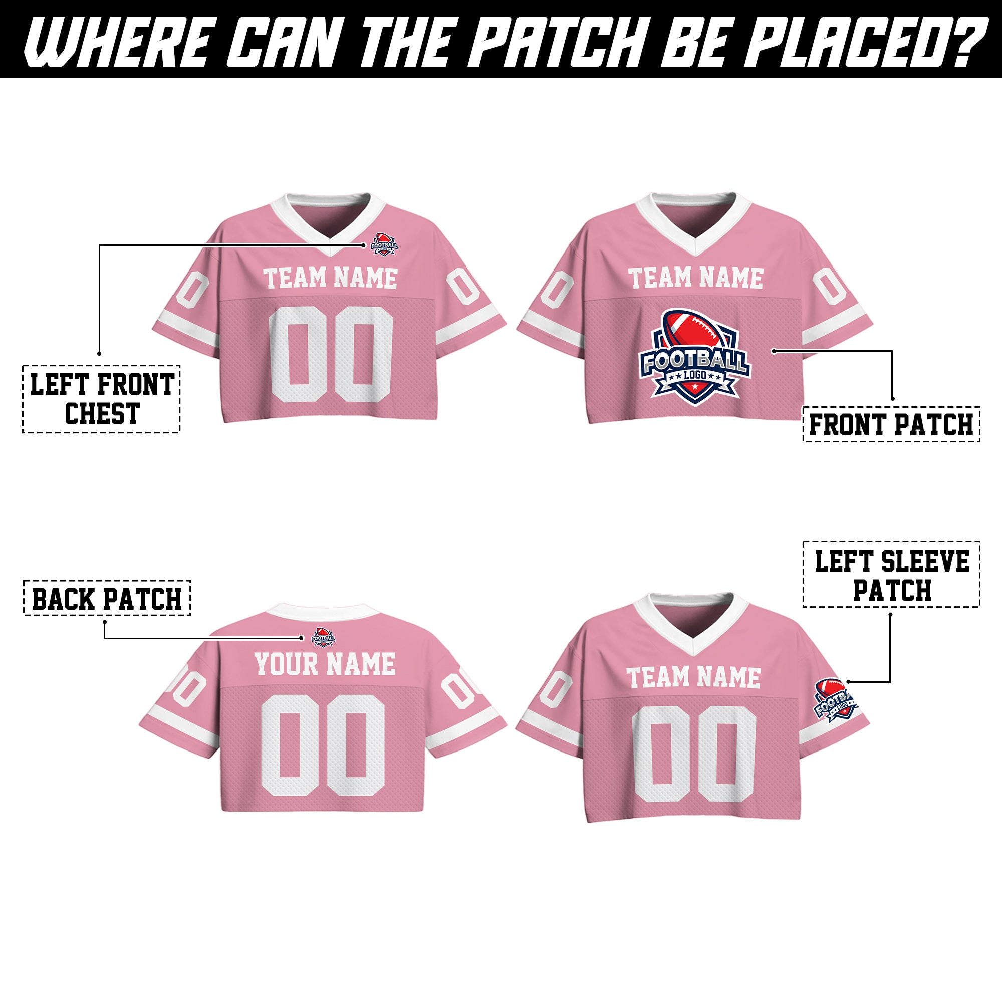 Custom Light Pink White Cropped Football Jersey, Cute Football Jersey Crop Top