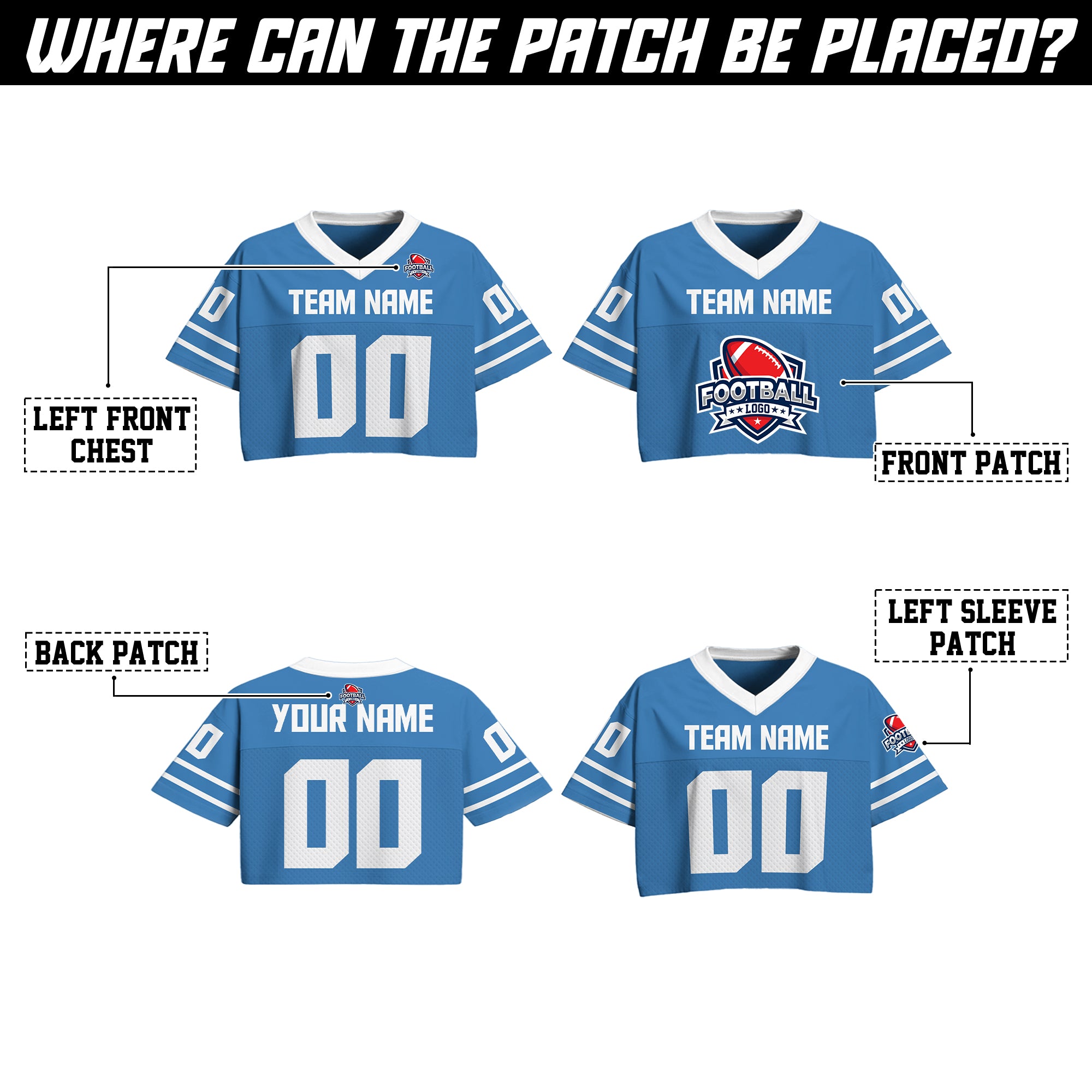 Custom Light Blue Cropped Football Jersey, Personalized Women’s Game Day Outfit