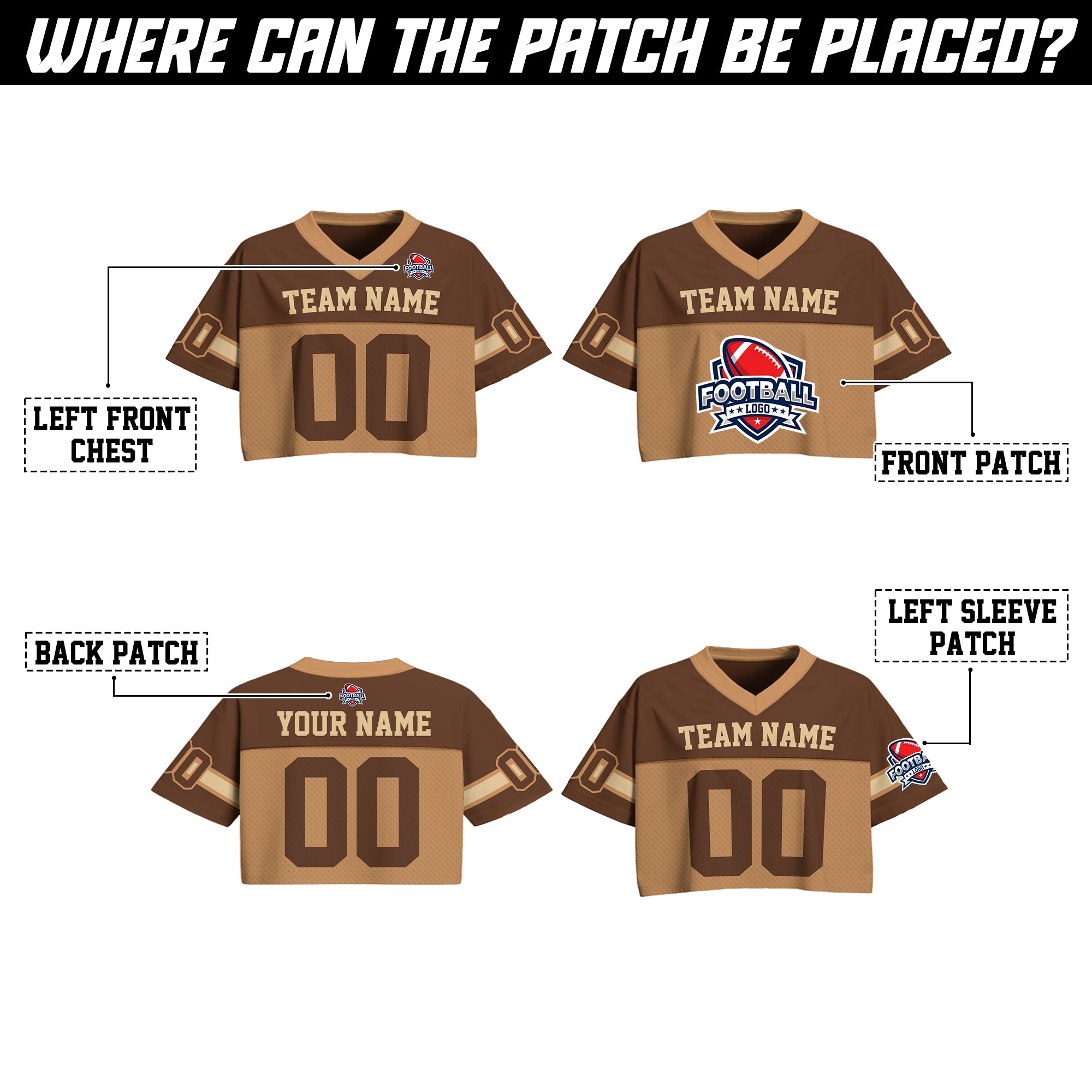 Custom Brown Tan Cropped Football Jersey, Girls Streetwear Cropped Jerseys Shirt