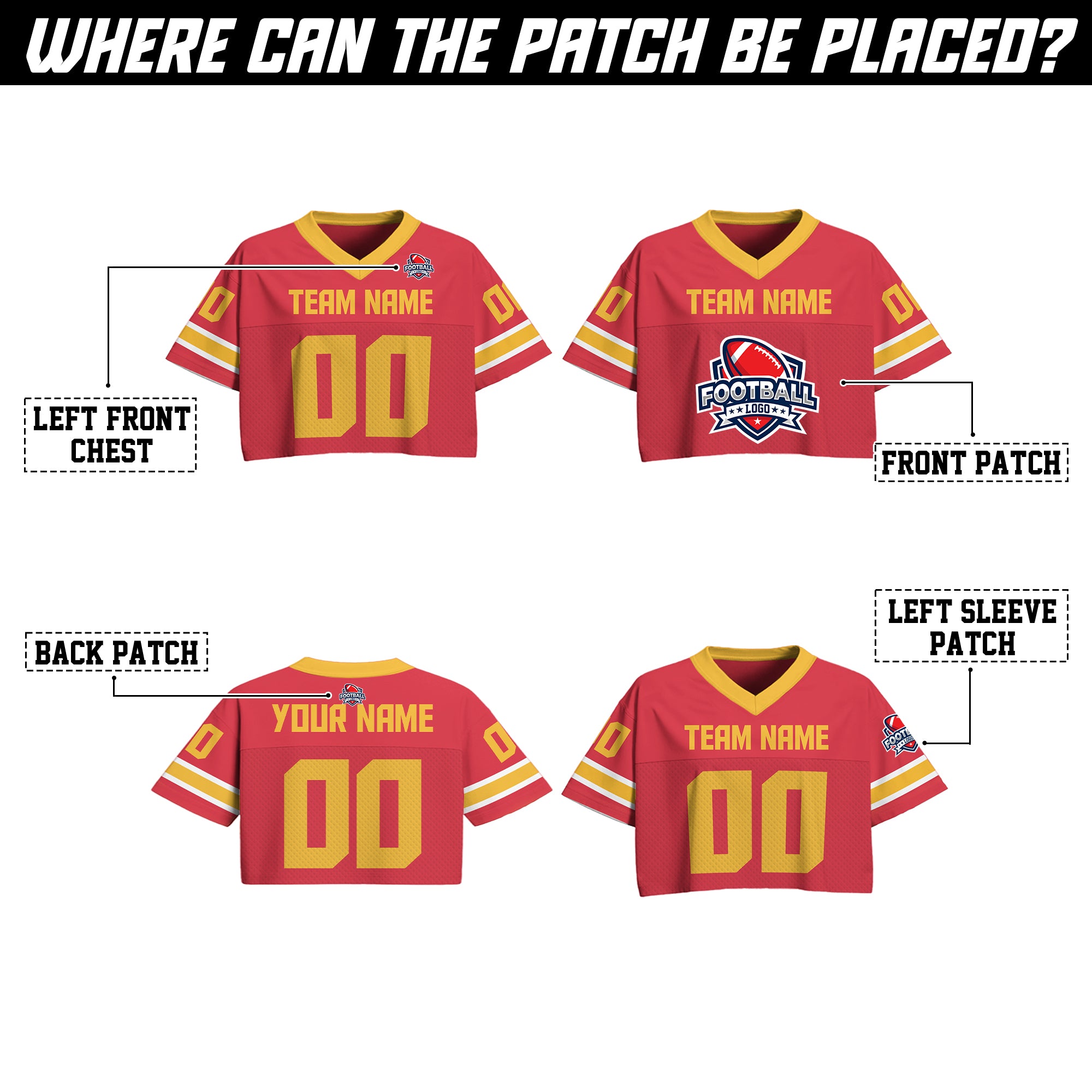 Custom Red Gold Cropped Football Jersey, Personalized Women’s Game Day Outfit