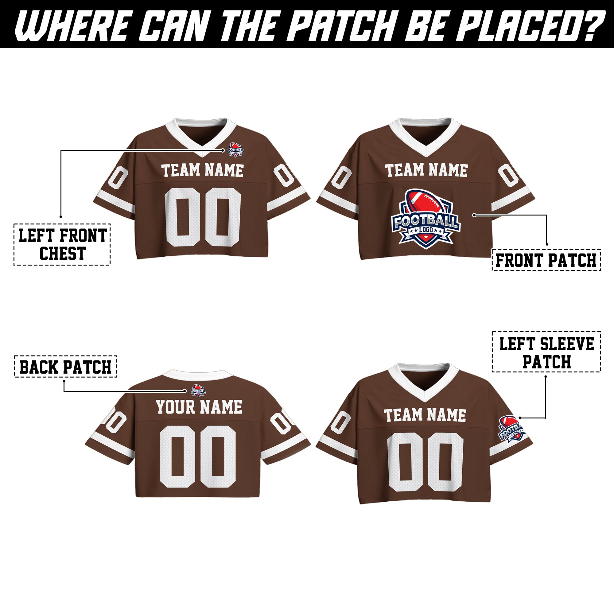 Custom Brown White Cropped Football Jersey, Personalized Concert & Game Day Outfit