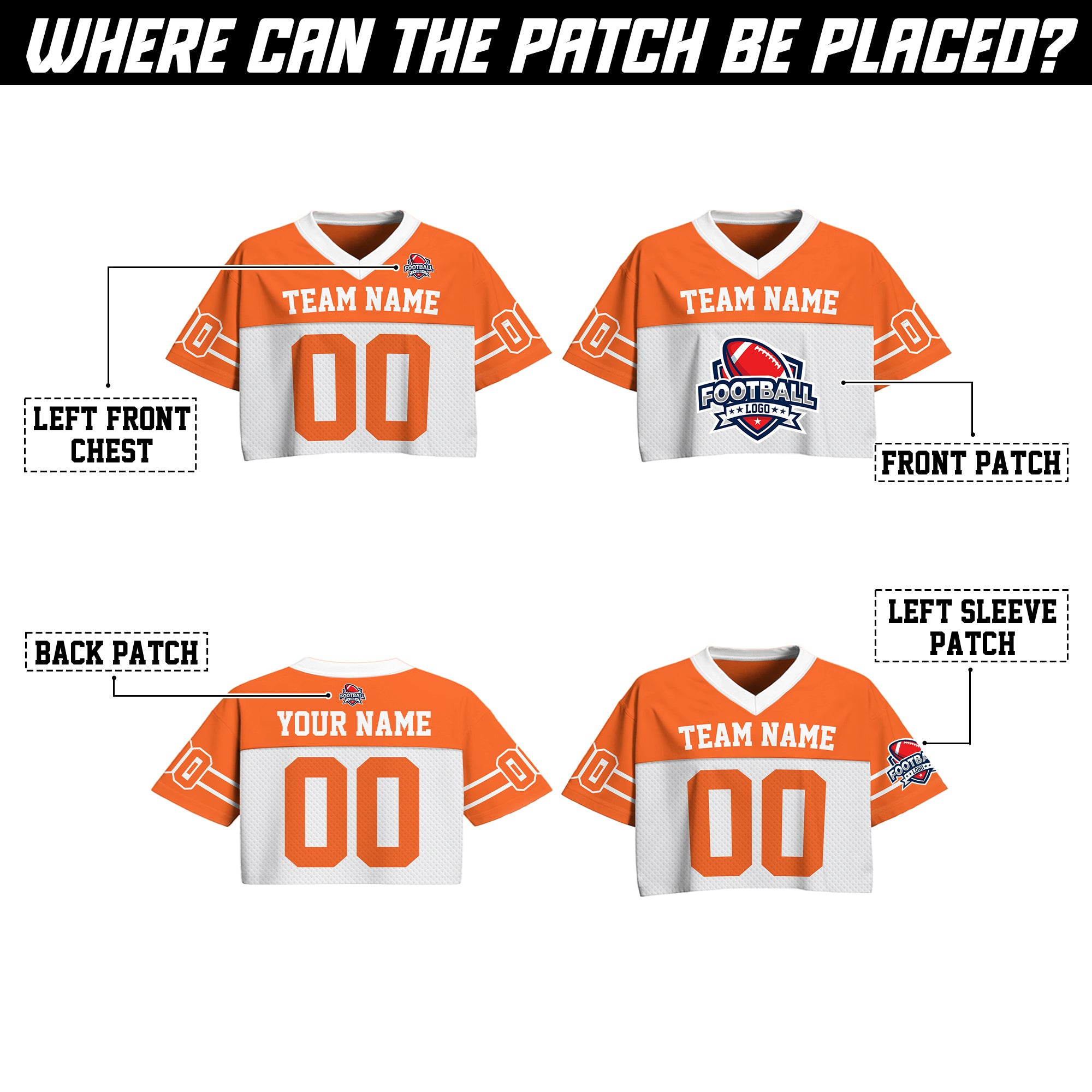 Custom Orange White Cropped Football Jersey, Hip Hop Streetwear