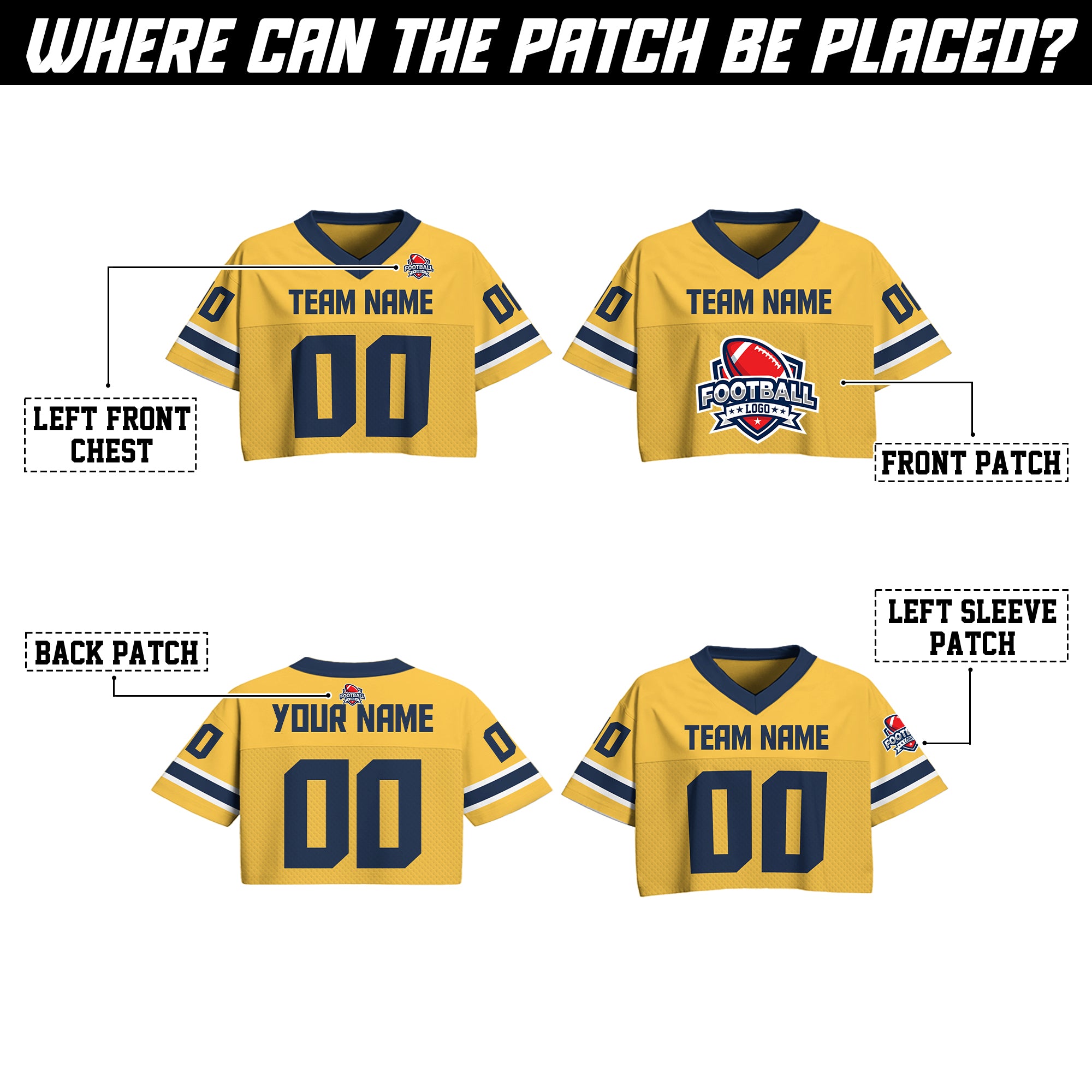 Custom Yellow and Navy Cropped Football Jersey, Personalized Concert & Game Day Outfit