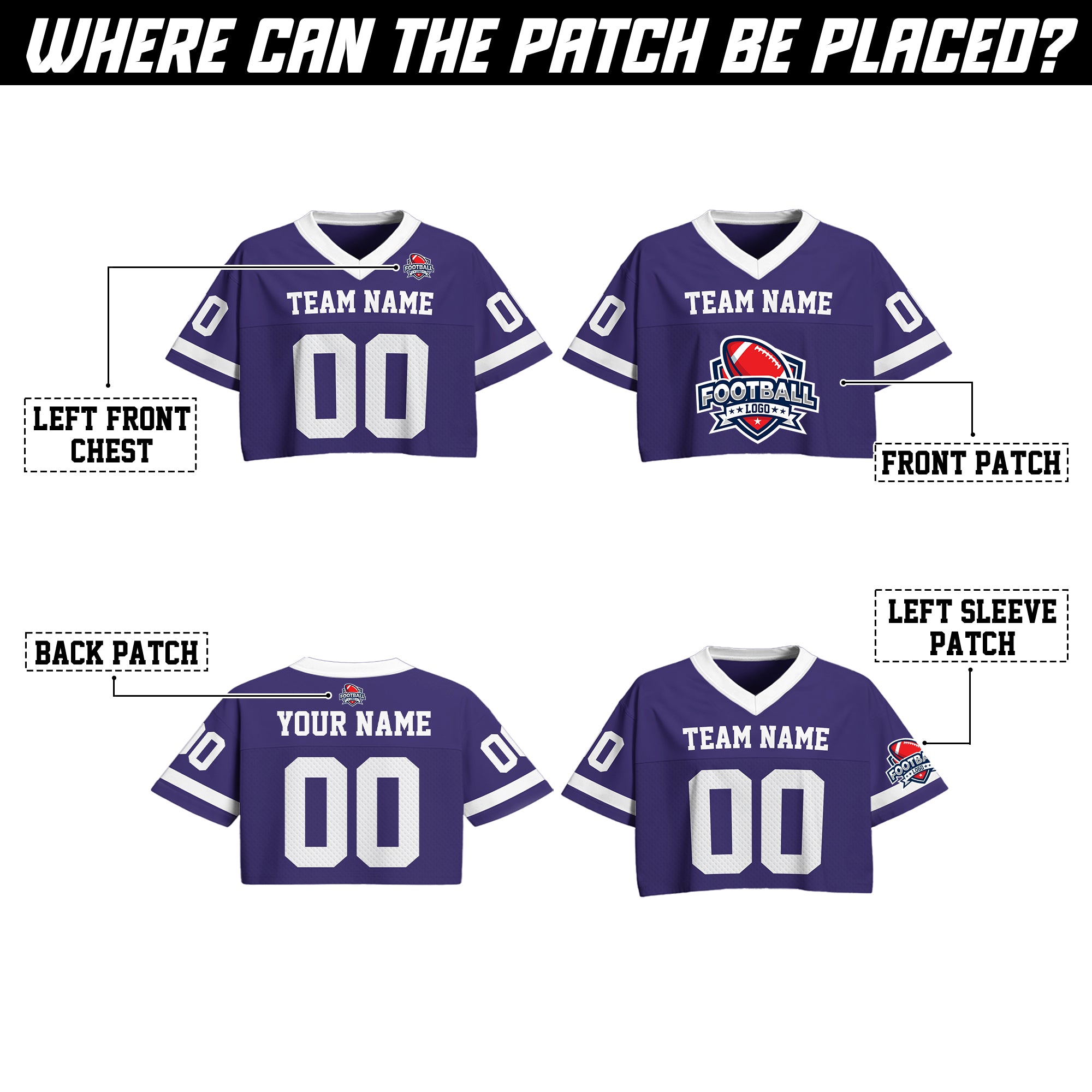 Custom Purple White Cropped Football Jersey, Vintage Cropped Football Jersey