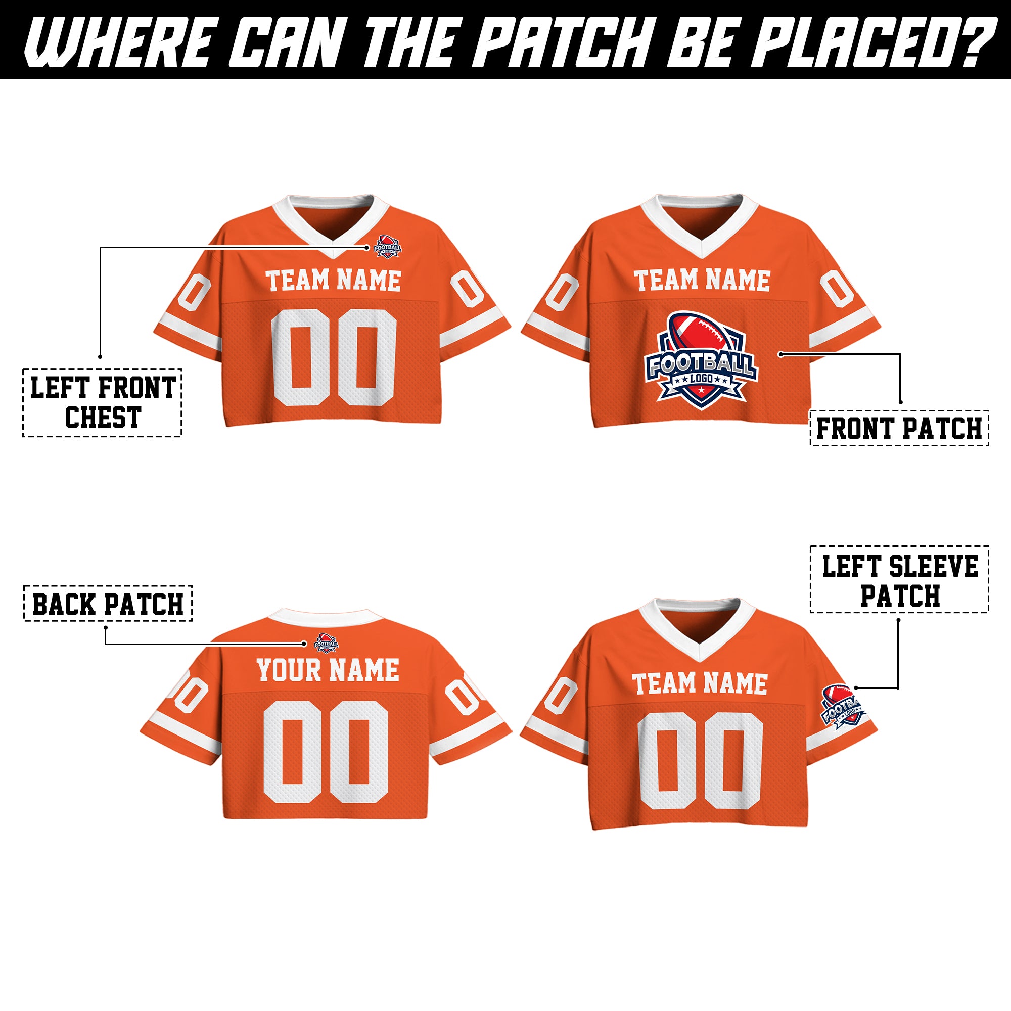 Custom Orange White Cropped Football Jersey, Sporty Cropped Football Jersey for Concerts and Festivals