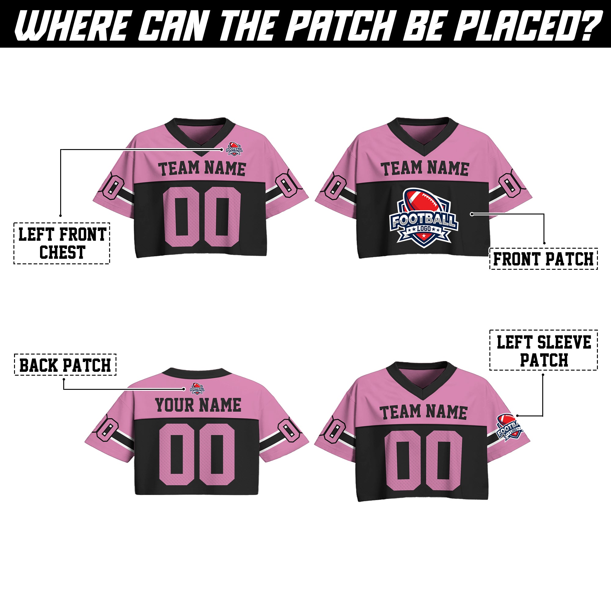 Personalized Pink Black Cropped Football Jersey, Fashionable Cropped Jersey for a Gameday Outfit