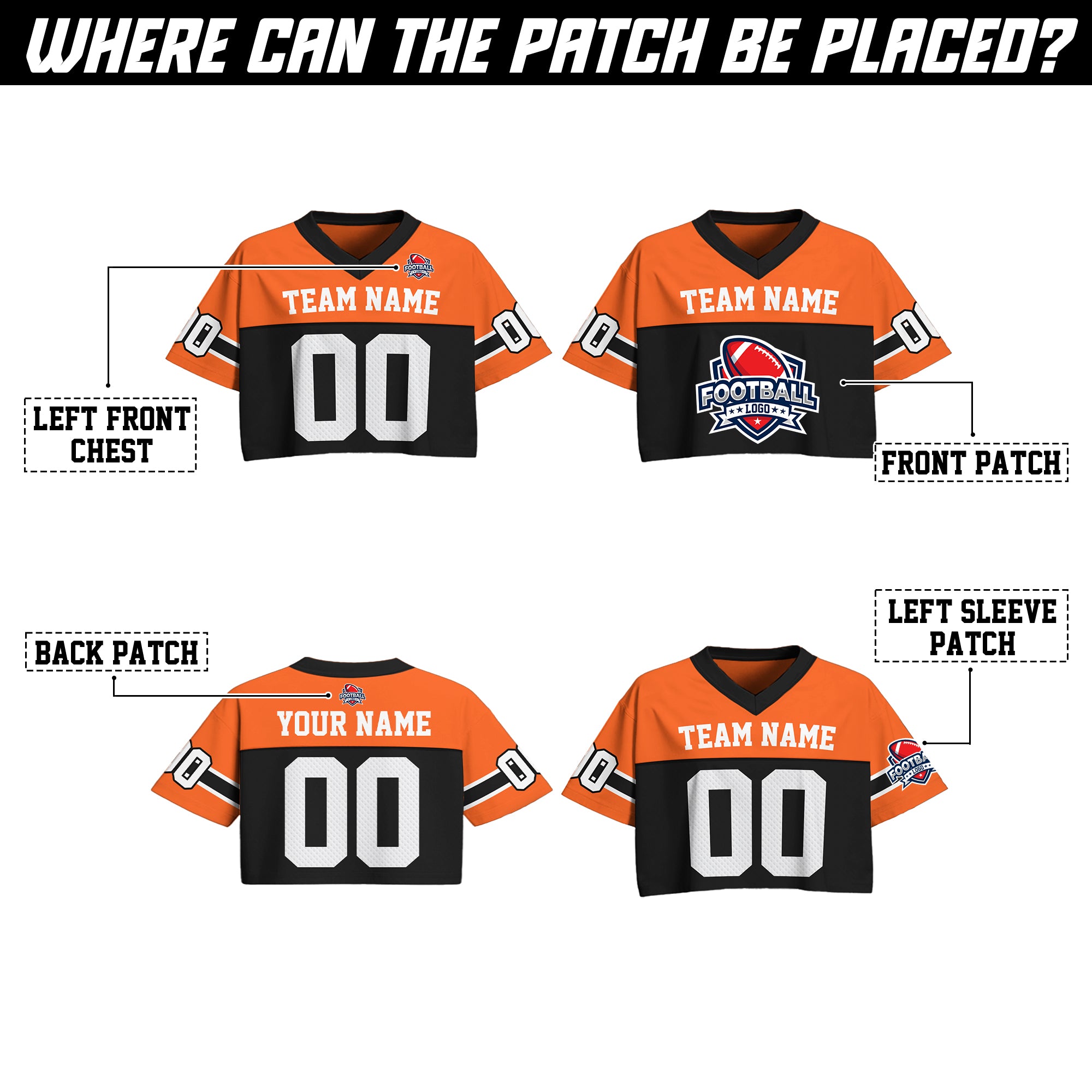Personalized Orange Black Cropped Football Jersey, Gift for Her