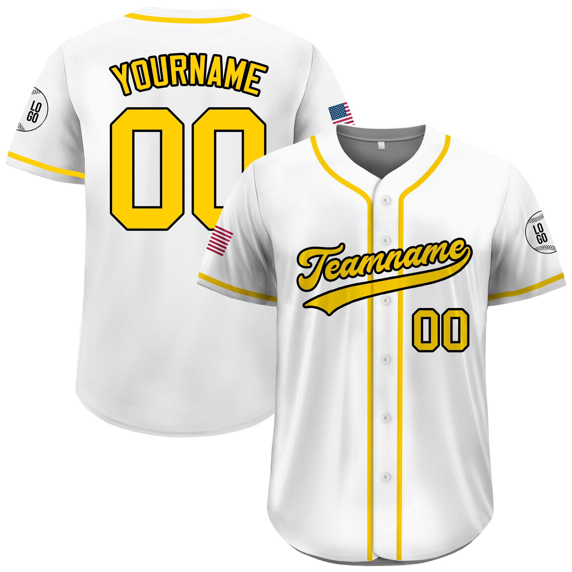 Custom White Baseball Jersey with Yellow Trim, Personalized Gift for Men, Women, Dad, Sports Fans