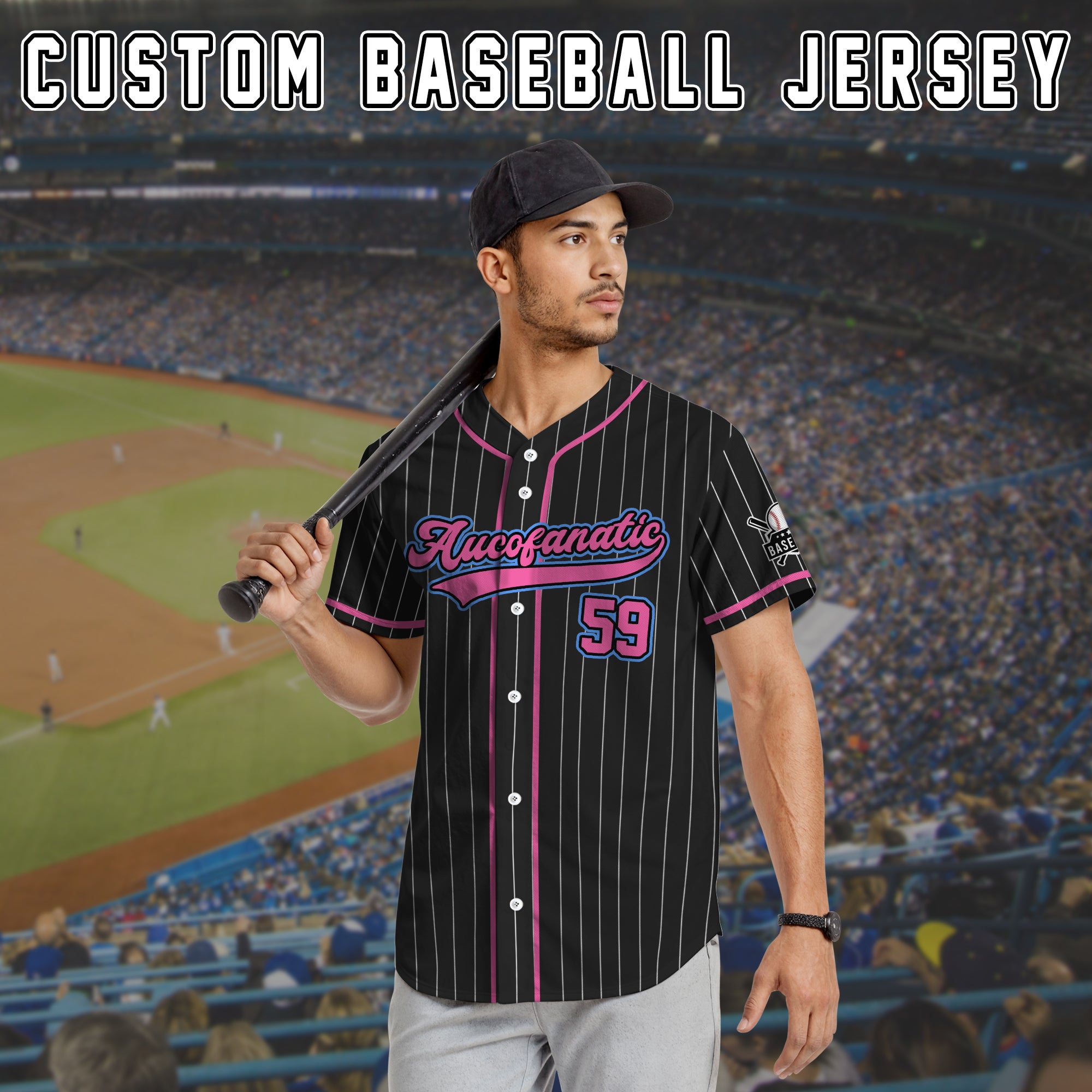 Custom Black and Pink Pinstripe Baseball Jersey, Personalized Team Uniforms for Men, Women & Youth Fans