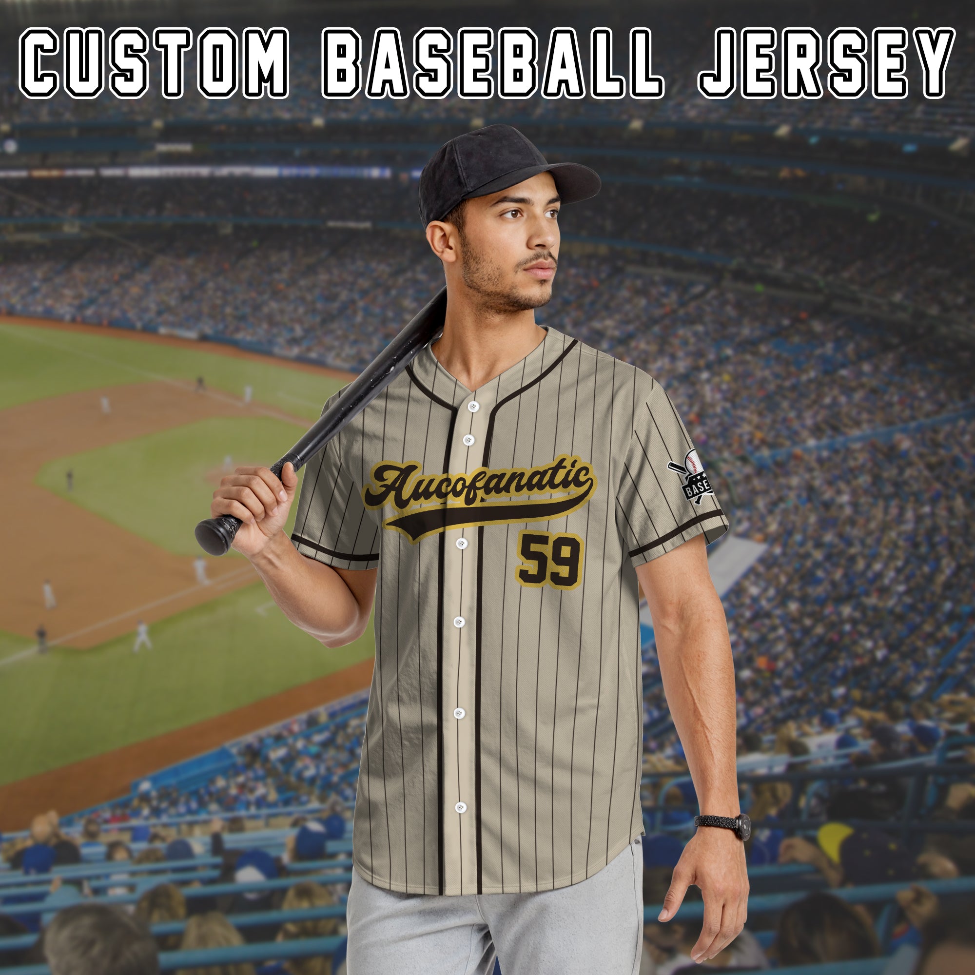 Custom Tan and Brown Pinstripe Baseball Jersey, Personalized Baseball Gift Jersey