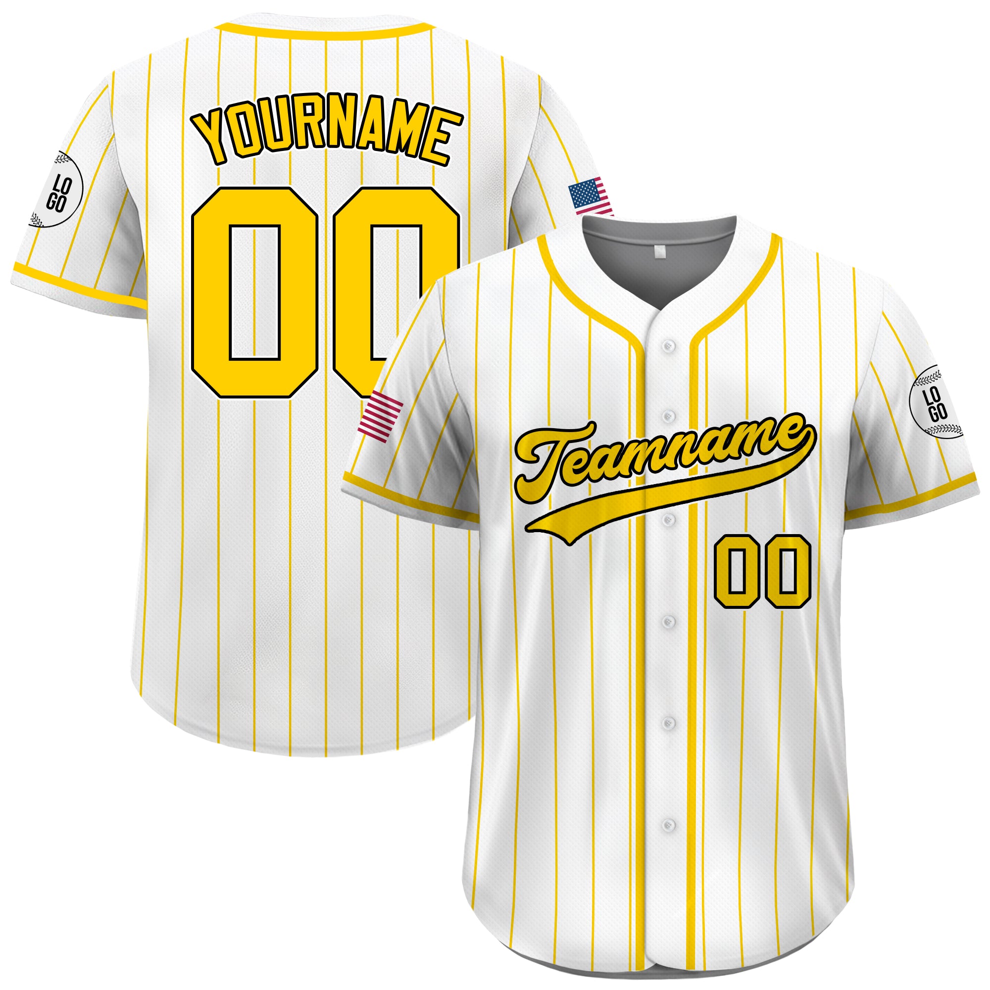 Custom White and Yellow Pinstripe Baseball Jersey, Personalized Team Uniforms for Men, Women & Youth Fans