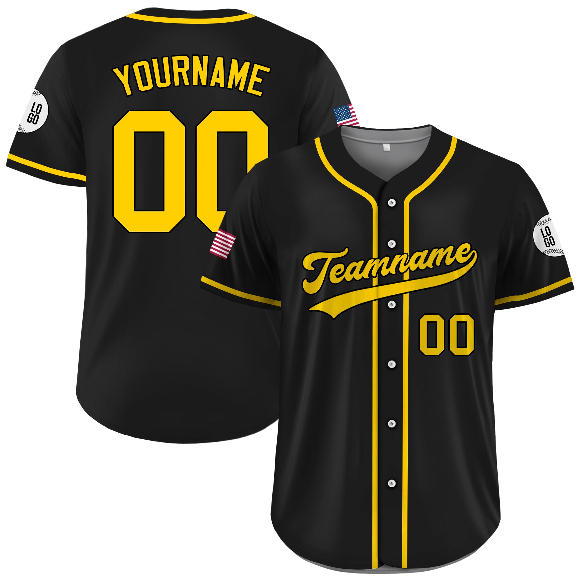 Custom Black and Yellow Baseball Jersey, Personalized Team Uniforms for Men, Women & Youth Fans