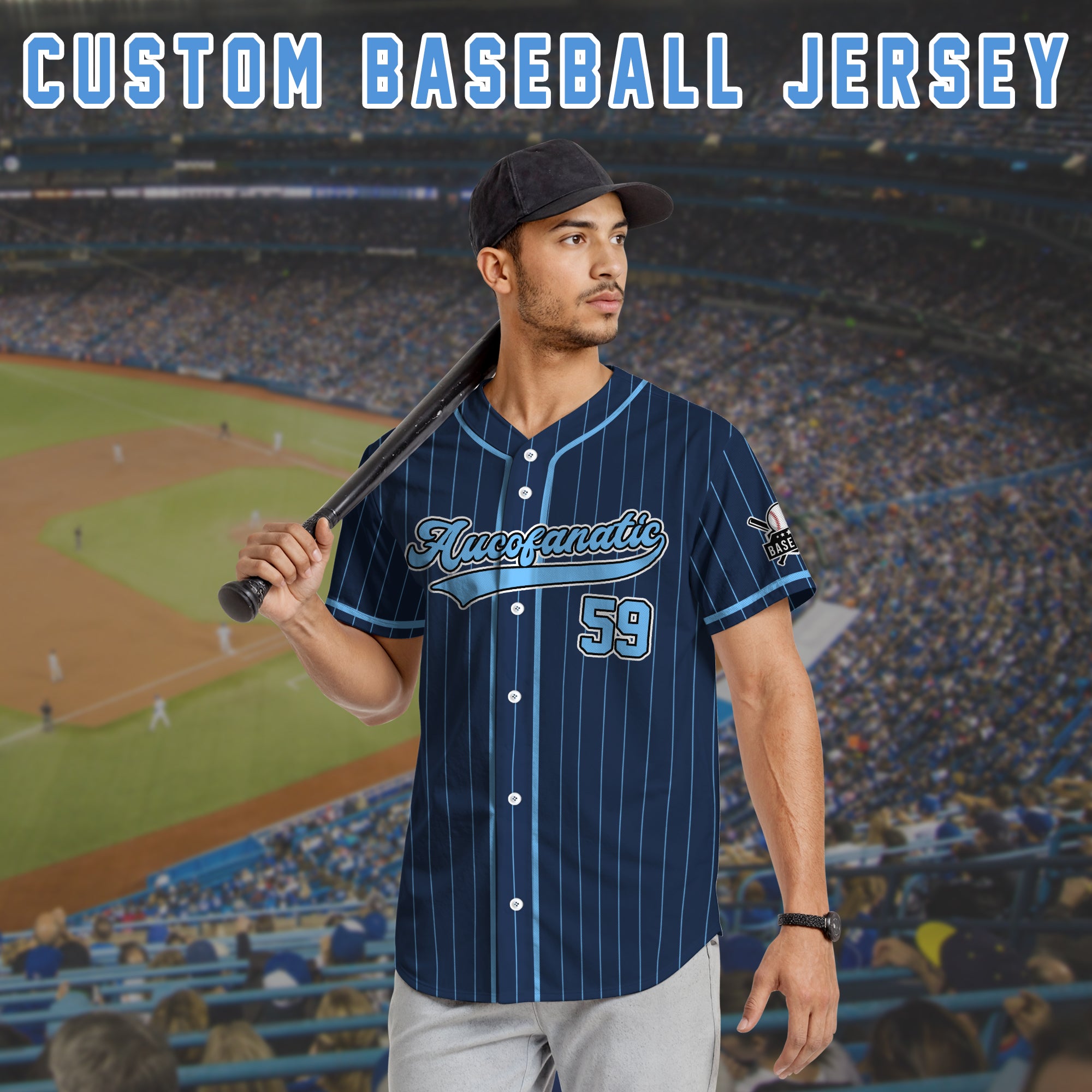 Custom Navy Blue and Sky Blue Pinstripe Baseball Jersey, Personalized Family Baseball Jersey