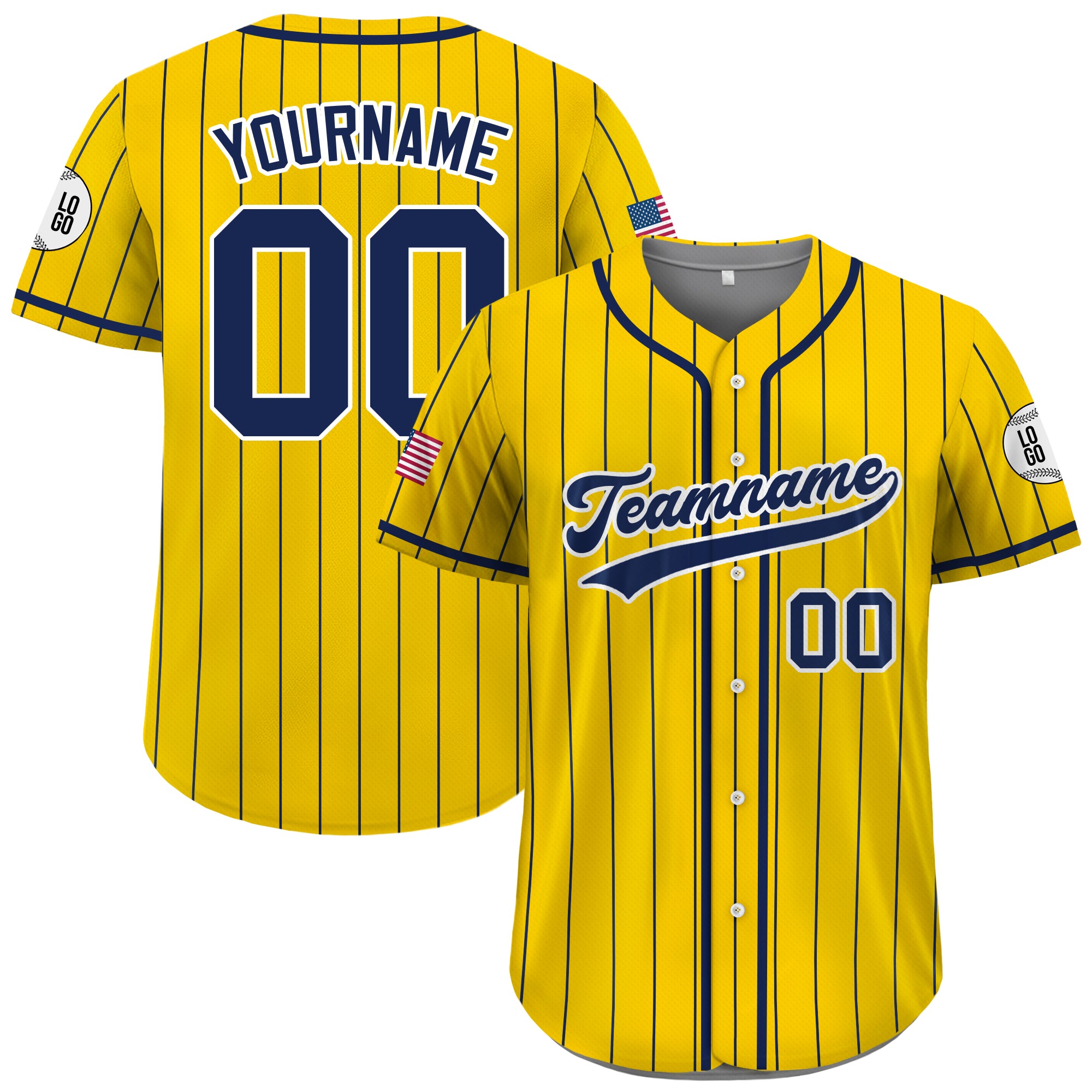 Custom Yellow and Navy Pinstripe Baseball Jersey, Personalized Team Uniforms for Men, Women & Youth Fans