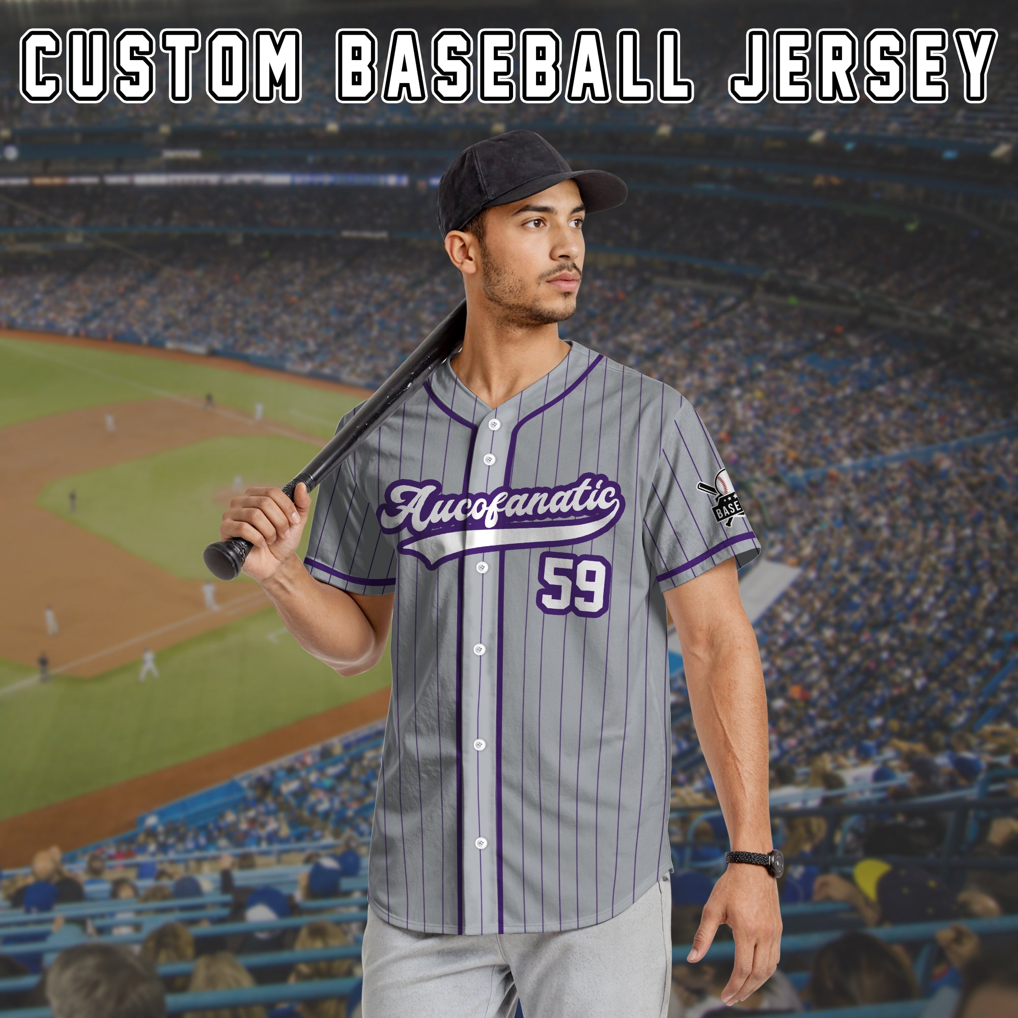 Custom Gray  Purple Pinstripe Baseball Jersey, Personalized Uniform for Men & Women's Teams