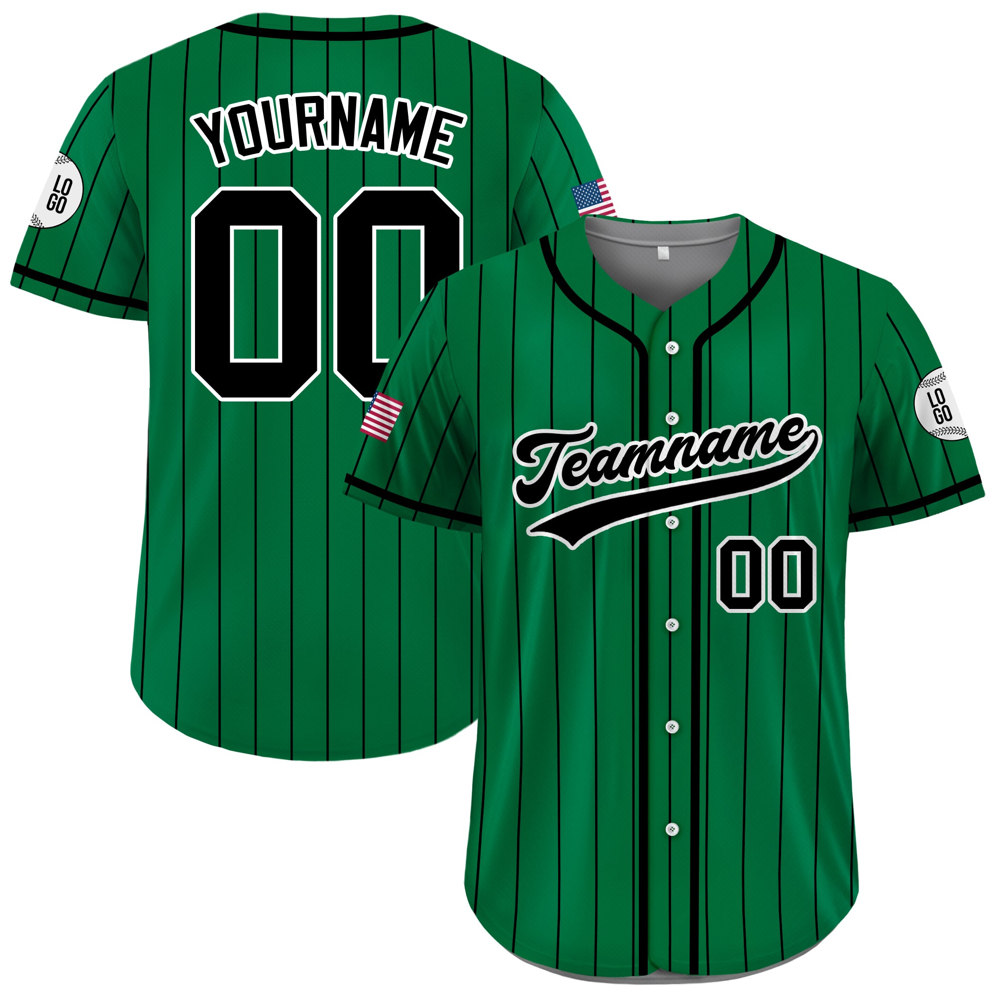 Custom Green and Black Pinstripe Baseball Jersey, Custom Baseball Jersey for Men Women Youth Kid