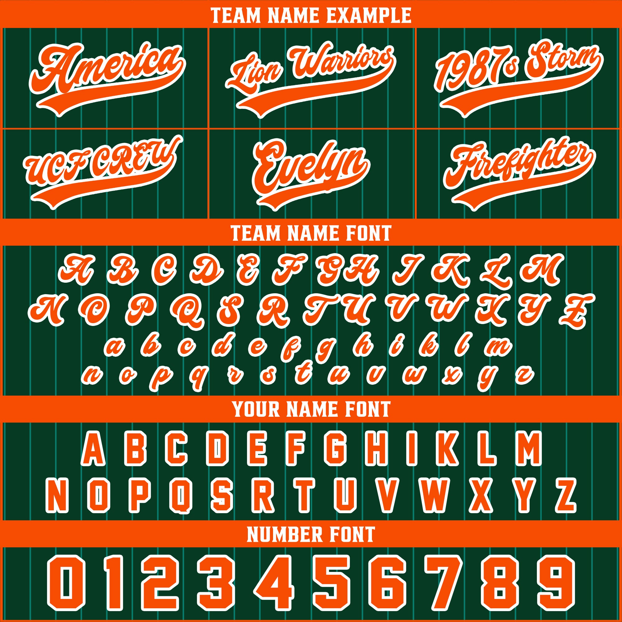 Custom Dark Green and Orange Pinstripe Baseball Jersey, Personalized Team Uniforms for Men, Women & Youth Fans