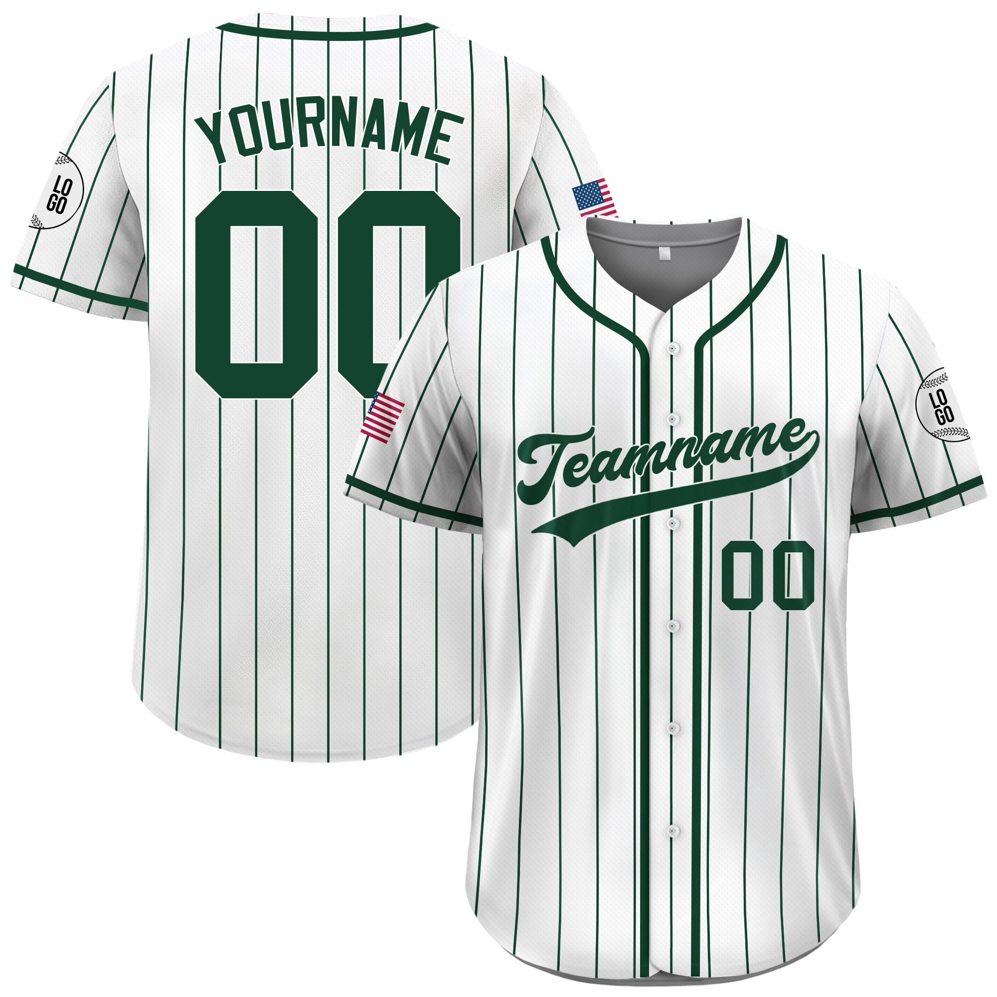 Custom White and Dark Green Pinstripe Baseball Jersey, Custom Baseball Jersey for Men Women Youth Kid
