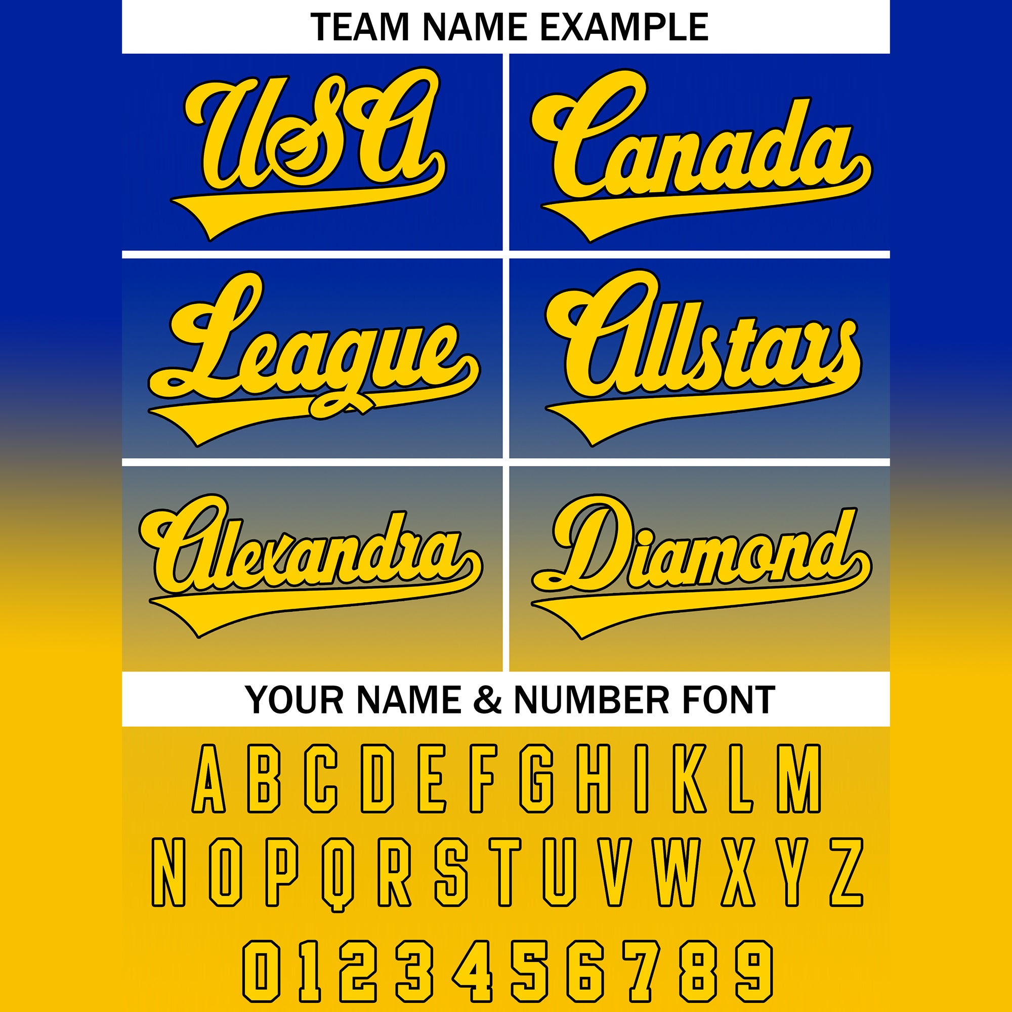 Custom Blue Yellow Gradient Baseball Jersey, Personalized Name Number Baselball Uniform for Men Women Youth