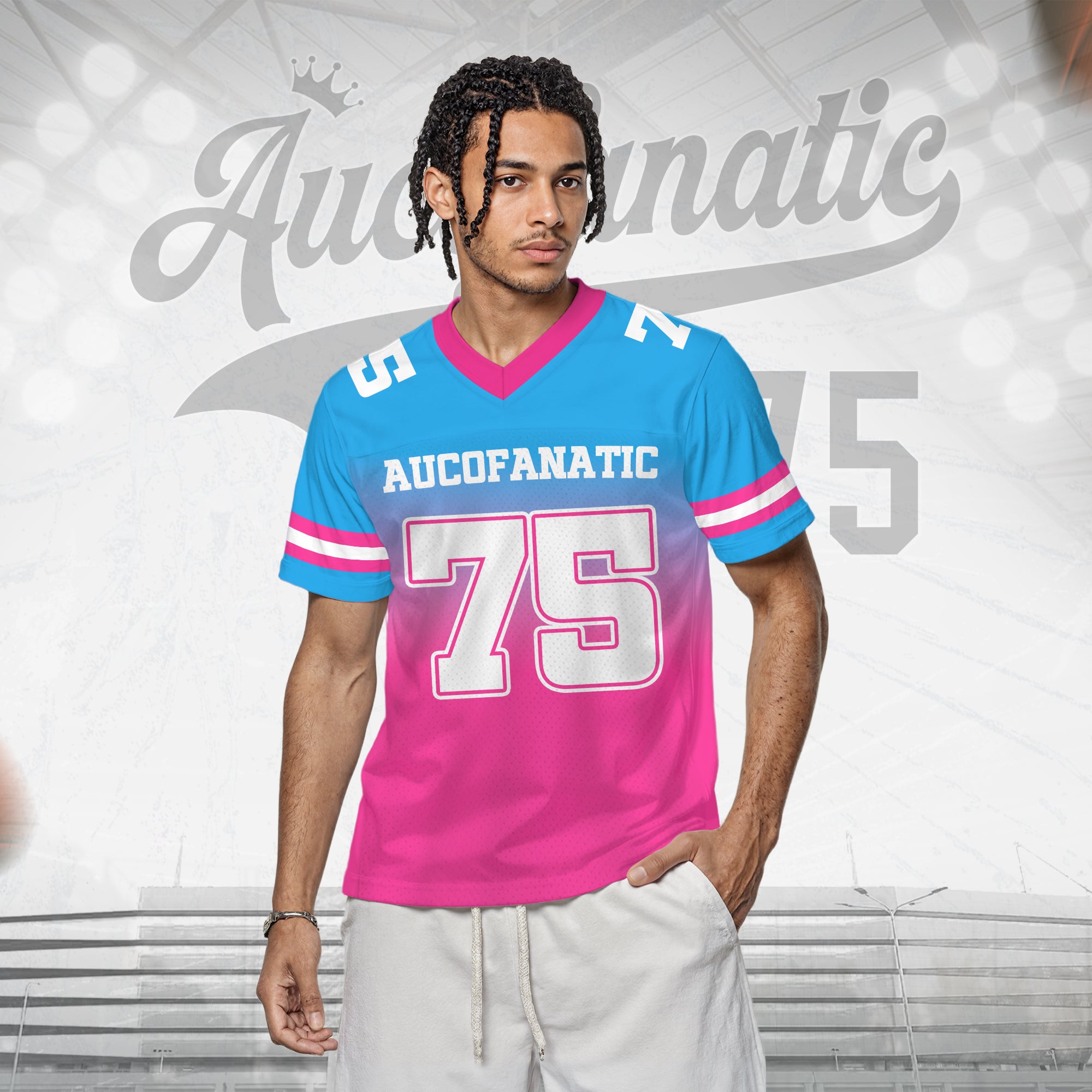 Custom Aqua Blue Pink Gradient Football Jersey, Personalized Team Name Number Football Jersey for Men Women Youth