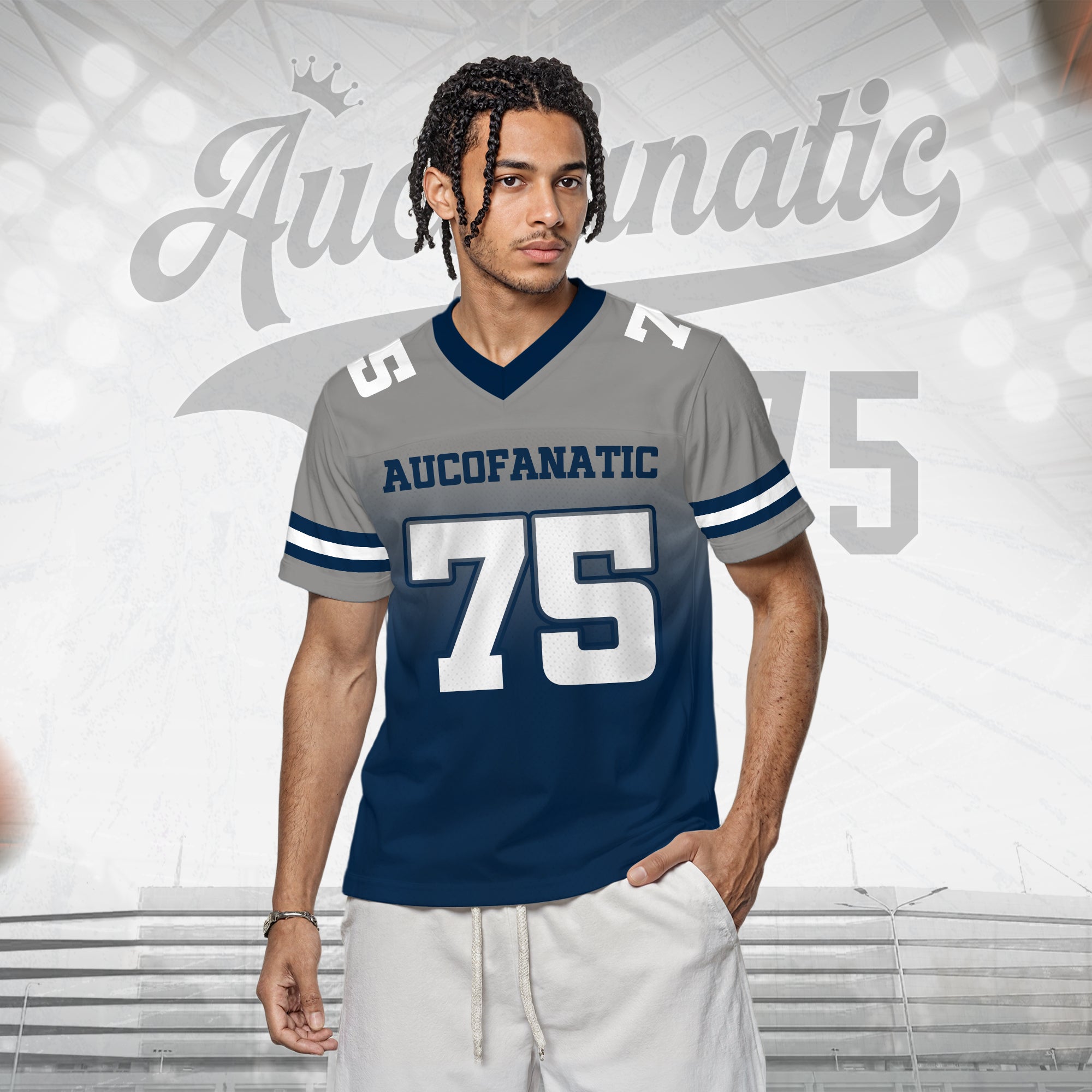 Custom Gray Navy Blue Gradient Football Jersey, Personalized Team Name Number Football Jersey for Men Women Youth