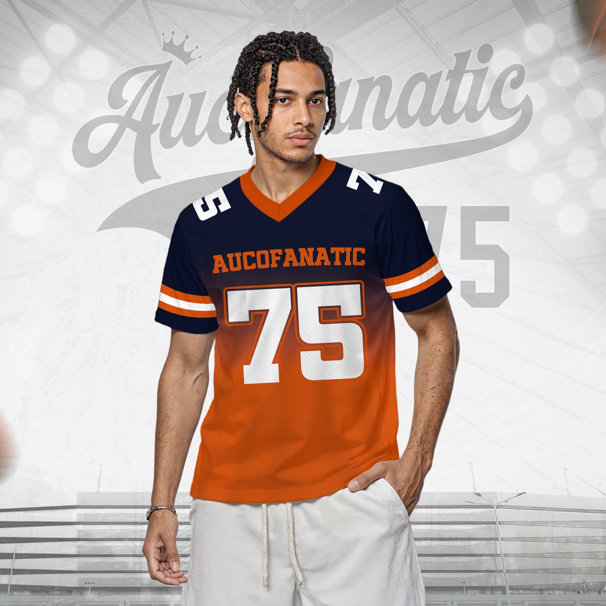 Custom Navy Blue Orange Gradient Football Jersey, Personalized Team Name Number Football Jersey for Men Women Youth