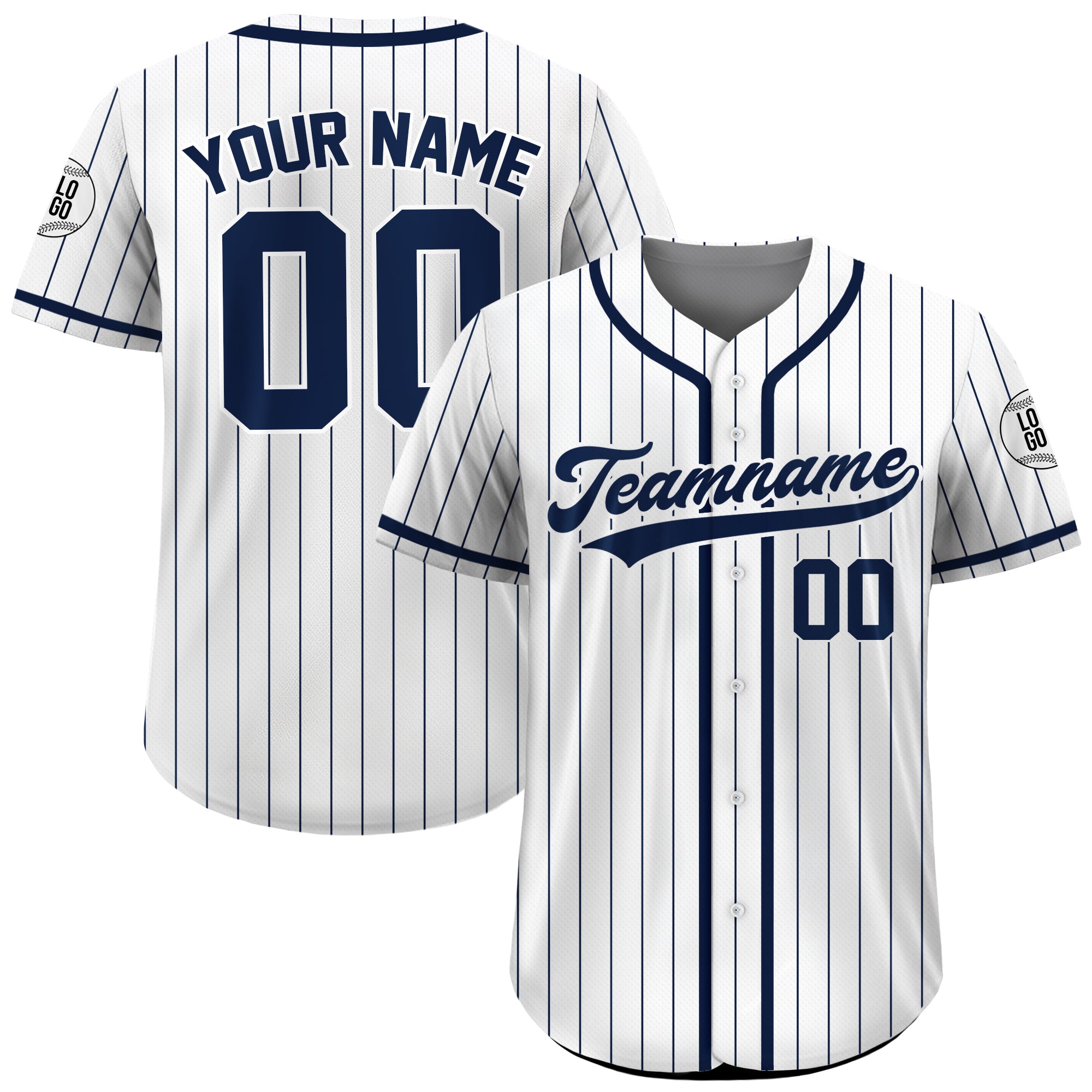 Custom White and Navy Pinstripe Baseball Jersey, Custom Team Uniform Baseball Jersey All Sizes